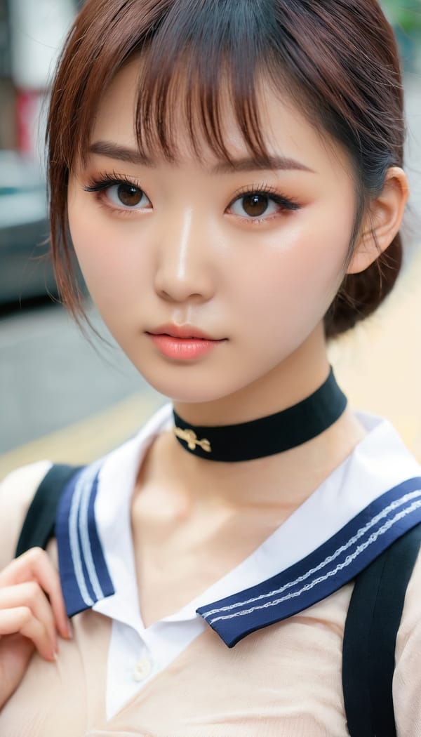 Tags: 21872187, SDXL
{"3": {"inputs": {"seed": 131203436749797, "steps": 64, "cfg": 7.44, "sampler_name": "dpmpp_2m", "scheduler": "karras", "denoise": 1.0, "model": ["27", 0], "positive": ["6", 0], "negative": ["7", 0], "latent_image": ["5", 0]}, "class_type": "KSampler"}, "4": {"inputs": {"ckpt_name": "juggernautxl.safetensors"}, "class_type": "CheckpointLoaderSimple"}, "5": {"inputs": {"width": 768, "height": 1344, "batch_size": 1}, "class_type": "EmptyLatentImage"}, "6": {"inputs": {"text": "22 year old girl, (taiwanese:0.96), (korean:1.03), (detailed face:1.09), (blush:1.05), (idol:1.05), (eyelashes:1.13), (temptress:1.01), (cute:0.95), (seductive facial expression:1.12), (seductive pose:0.97), (slim:1.00), (pale skin:1.02), (sexy lips:1.06), (double eyelids:1.09), (beautiful eyes:1.00), (in a seductive pose:1.01), (large perky breasts:1.01), (cleavage:1.13), (thigh gap:1.02), (school uniform:1.07), choker, busy street, (portra:1.07), (textured skin:1.00), (detailed skin:1.02), (RAW:1.06), (skin fuzz:1.06), (candid cinema:1.04), (natural looking skin:1.01), (soft lighting:1.03), (film:1.05)", "clip": ["27", 1]}, "class_type": "CLIPTextEncode"}, "7": {"inputs": {"text": "(low resolution:1.05), (open mouth:1.05), (watermark:1.07), (twisted:1.12), (bad hands:1.11), (distorted:1.09), (worst quality:1.08)", "clip": ["27", 1]}, "class_type": "CLIPTextEncode"}, "8": {"inputs": {"samples": ["3", 0], "vae": ["4", 2]}, "class_type": "VAEDecode"}, "25": {"inputs": {"lora_name": "nudify_xl.safetensors", "strength_model": 0.28, "strength_clip": 0.25, "model": ["4", 0], "clip": ["4", 1]}, "class_type": "LoraLoader"}, "26": {"inputs": {"lora_name": "shirtlift_SDXL_v2.safetensors", "strength_model": 0.13, "strength_clip": 0.03, "model": ["25", 0], "clip": ["25", 1]}, "class_type": "LoraLoader"}, "27": {"inputs": {"lora_name": "PerfectEyesXL.safetensors", "strength_model": 0.11, "strength_clip": 0.14, "model": ["26", 0], "clip": ["26", 1]}, "class_type": "LoraLoader"}, "30": {"inputs": {"model_name": "4x_NMKD-Superscale-SP_178000_G.pth"}, "class_type": "UpscaleModelLoader"}, "31": {"inputs": {"upscale_model": ["30", 0], "image": ["8", 0]}, "class_type": "ImageUpscaleWithModel"}, "32": {"inputs": {"upscale_method": "lanczos", "scale_by": 0.5, "image": ["31", 0]}, "class_type": "ImageScaleBy"}, "33": {"inputs": {"pixels": ["32", 0], "vae": ["4", 2]}, "class_type": "VAEEncode"}, "34": {"inputs": {"seed": 131203436749797, "steps": 64, "cfg": 7.44, "sampler_name": "dpmpp_2m", "scheduler": "karras", "denoise": 0.3, "model": ["27", 0], "positive": ["6", 0], "negative": ["7", 0], "latent_image": ["33", 0]}, "class_type": "KSampler"}, "36": {"inputs": {"samples": ["34", 0], "vae": ["4", 2]}, "class_type": "VAEDecode"}, "39": {"inputs": {"filename_prefix": "comfyapi-1716085584456", "images": ["36", 0]}, "class_type": "SaveImage"}}