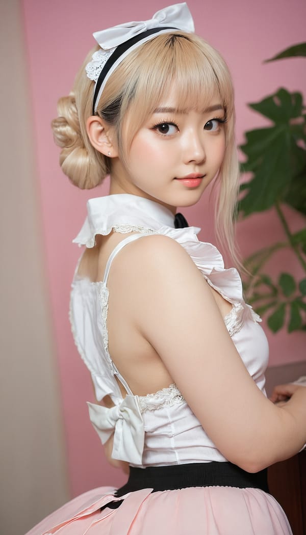 Tags: 21872187, SDXL
{"3": {"inputs": {"seed": 399866016667585, "steps": 64, "cfg": 6.31, "sampler_name": "dpmpp_2m", "scheduler": "karras", "denoise": 1.0, "model": ["27", 0], "positive": ["6", 0], "negative": ["7", 0], "latent_image": ["5", 0]}, "class_type": "KSampler"}, "4": {"inputs": {"ckpt_name": "juggernautxl.safetensors"}, "class_type": "CheckpointLoaderSimple"}, "5": {"inputs": {"width": 768, "height": 1344, "batch_size": 1}, "class_type": "EmptyLatentImage"}, "6": {"inputs": {"text": "18 year old girl, (irish:1.04), (taiwanese:1.07), (double eyelids:1.06), (seductive facial expression:1.11), (eyelashes:1.14), (pale skin:1.11), (cute:1.05), (temptress:1.04), (blush:1.03), (seductive pose:1.10), (beautiful eyes:1.04), (idol:1.05), (slim:1.04), (sexy lips:1.05), (perky ass:1.02), (exposed ass:0.99), (looking back:1.00), (sexy ass:1.03), (thigh gap:0.99), in a (skimpy maid costume:1.02) working at a maid cafe, choker, bowtie, headband, pleated skirt, (soft lighting:1.06), (candid cinema:1.08), (textured skin:1.09), (skin fuzz:1.09), (natural looking skin:1.05), (detailed skin:1.01), (film:1.04), (portra:1.08), (RAW:1.07)", "clip": ["27", 1]}, "class_type": "CLIPTextEncode"}, "7": {"inputs": {"text": "(open mouth:1.09), (low resolution:1.12), (watermark:1.08), (bad hands:1.11), (distorted:1.14), (twisted:1.14), (worst quality:1.07)", "clip": ["27", 1]}, "class_type": "CLIPTextEncode"}, "8": {"inputs": {"samples": ["3", 0], "vae": ["4", 2]}, "class_type": "VAEDecode"}, "25": {"inputs": {"lora_name": "nudify_xl.safetensors", "strength_model": 0.14, "strength_clip": 0.15, "model": ["4", 0], "clip": ["4", 1]}, "class_type": "LoraLoader"}, "26": {"inputs": {"lora_name": "shirtlift_SDXL_v2.safetensors", "strength_model": 0.05, "strength_clip": 0.03, "model": ["25", 0], "clip": ["25", 1]}, "class_type": "LoraLoader"}, "27": {"inputs": {"lora_name": "PerfectEyesXL.safetensors", "strength_model": 0.06, "strength_clip": 0.01, "model": ["26", 0], "clip": ["26", 1]}, "class_type": "LoraLoader"}, "30": {"inputs": {"model_name": "4x_NMKD-Superscale-SP_178000_G.pth"}, "class_type": "UpscaleModelLoader"}, "31": {"inputs": {"upscale_model": ["30", 0], "image": ["8", 0]}, "class_type": "ImageUpscaleWithModel"}, "32": {"inputs": {"upscale_method": "lanczos", "scale_by": 0.5, "image": ["31", 0]}, "class_type": "ImageScaleBy"}, "33": {"inputs": {"pixels": ["32", 0], "vae": ["4", 2]}, "class_type": "VAEEncode"}, "34": {"inputs": {"seed": 399866016667585, "steps": 64, "cfg": 6.31, "sampler_name": "dpmpp_2m", "scheduler": "karras", "denoise": 0.3, "model": ["27", 0], "positive": ["6", 0], "negative": ["7", 0], "latent_image": ["33", 0]}, "class_type": "KSampler"}, "36": {"inputs": {"samples": ["34", 0], "vae": ["4", 2]}, "class_type": "VAEDecode"}, "39": {"inputs": {"filename_prefix": "comfyapi-1714889864409", "images": ["36", 0]}, "class_type": "SaveImage"}}