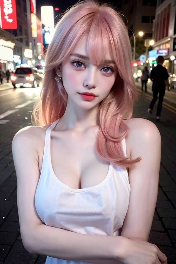 Tags: 21872187
<lora:JapaneseDollLikeness_v15:0.51>, <lora:koreanDollLikeness:0.33>, <lora:YaeMiko_Test:0.77>, (russian:0.90), (ukrainian:0.93), (white tank top:0.95), (large breasts:1.11), busy street in urban city, (seductive pose:0.99), extremely detailed eyes, extremely detailed face, cute, (photorealistic:1.06), sexy lips, seductive smile, double eyelids, eyelashes, pale skin, full body portrait, RAW, hyper realistic, blush, delicate and beautiful girl, 1girl, (dramatic:1.16)
Negative prompt: drawings, sketches, anime, black and white, fat, (worst quality:1.98)
Steps: 64, Sampler: DPM++ 2M Karras, CFG scale: 7.46, Seed: 353097386, Size: 512x768, Model hash: fc2511737a, Model: chilloutmix_NiPrunedFp32Fix, Seed resize from: -1x-1, Denoising strength: 0.4, Version: v1.2.1, Hires upscale: 2.0, Hires steps: 16, Hires upscaler: ESRGAN_4x