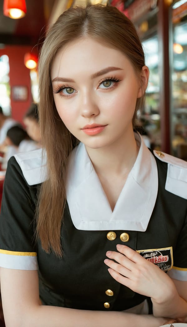 Tags: 21872187, SDXL
{"3": {"inputs": {"seed": 272840850352811, "steps": 32, "cfg": 6.28, "sampler_name": "dpmpp_2m", "scheduler": "karras", "denoise": 1.0, "model": ["27", 0], "positive": ["6", 0], "negative": ["7", 0], "latent_image": ["5", 0]}, "class_type": "KSampler"}, "4": {"inputs": {"ckpt_name": "juggernautxl.safetensors"}, "class_type": "CheckpointLoaderSimple"}, "5": {"inputs": {"width": 768, "height": 1344, "batch_size": 1}, "class_type": "EmptyLatentImage"}, "6": {"inputs": {"text": "23 year old girl, (ukrainian:0.97), (pale skin:1.03), (eyelashes:1.13), (beautiful eyes:1.05), (seductive pose:1.05), (double eyelids:0.95), (cute:1.10), (idol:1.06), (sexy lips:1.01), (slim:1.09), (detailed face:1.03), (seductive facial expression:0.99), (temptress:1.04), (blush:1.07), (in a seductive pose:1.01), (large perky breasts:1.00), (cleavage:1.03), (thigh gap:1.02), (a waitress in uniform:1.03) working at a restaurant, (candid cinema:1.09), (RAW:1.05), (soft lighting:1.06), (film:1.05), (detailed skin:1.01), (textured skin:1.06), (portra:1.09), (skin fuzz:1.05), (natural looking skin:1.09)", "clip": ["27", 1]}, "class_type": "CLIPTextEncode"}, "7": {"inputs": {"text": "(worst quality:1.06), (low resolution:1.09), (distorted:1.10), (watermark:1.10), (twisted:1.09), (bad hands:1.12), (open mouth:1.13)", "clip": ["27", 1]}, "class_type": "CLIPTextEncode"}, "8": {"inputs": {"samples": ["3", 0], "vae": ["4", 2]}, "class_type": "VAEDecode"}, "25": {"inputs": {"lora_name": "nudify_xl.safetensors", "strength_model": 0.38, "strength_clip": 0.04, "model": ["4", 0], "clip": ["4", 1]}, "class_type": "LoraLoader"}, "26": {"inputs": {"lora_name": "shirtlift_SDXL_v2.safetensors", "strength_model": 0.0, "strength_clip": 0.08, "model": ["25", 0], "clip": ["25", 1]}, "class_type": "LoraLoader"}, "27": {"inputs": {"lora_name": "PerfectEyesXL.safetensors", "strength_model": 0.19, "strength_clip": 0.15, "model": ["26", 0], "clip": ["26", 1]}, "class_type": "LoraLoader"}, "30": {"inputs": {"model_name": "4x_NMKD-Superscale-SP_178000_G.pth"}, "class_type": "UpscaleModelLoader"}, "31": {"inputs": {"upscale_model": ["30", 0], "image": ["8", 0]}, "class_type": "ImageUpscaleWithModel"}, "32": {"inputs": {"upscale_method": "lanczos", "scale_by": 0.5, "image": ["31", 0]}, "class_type": "ImageScaleBy"}, "33": {"inputs": {"pixels": ["32", 0], "vae": ["4", 2]}, "class_type": "VAEEncode"}, "34": {"inputs": {"seed": 272840850352811, "steps": 32, "cfg": 6.28, "sampler_name": "dpmpp_2m", "scheduler": "karras", "denoise": 0.3, "model": ["27", 0], "positive": ["6", 0], "negative": ["7", 0], "latent_image": ["33", 0]}, "class_type": "KSampler"}, "36": {"inputs": {"samples": ["34", 0], "vae": ["4", 2]}, "class_type": "VAEDecode"}, "39": {"inputs": {"filename_prefix": "comfyapi-1716762381109", "images": ["36", 0]}, "class_type": "SaveImage"}}