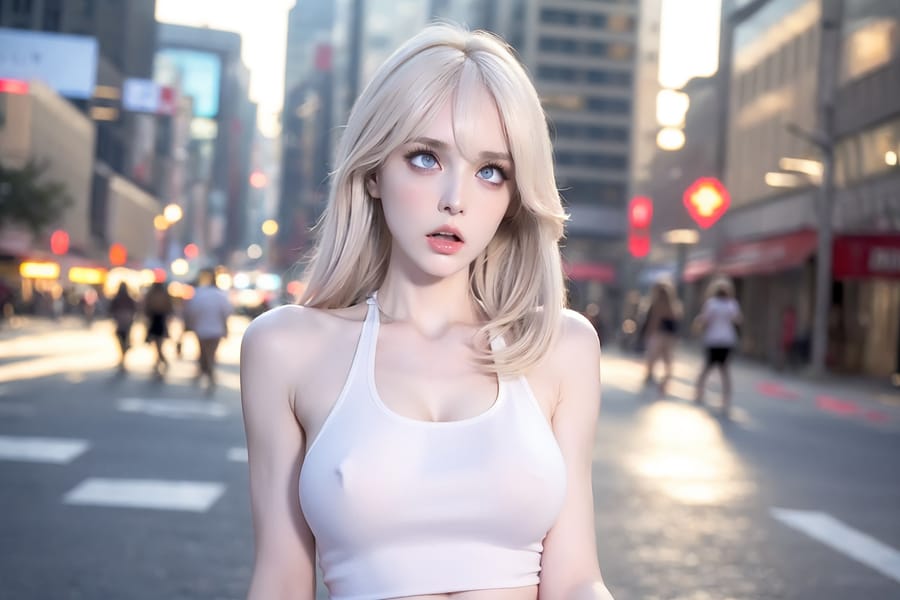 Tags: 21872187
<lora:JapaneseDollLikeness_v15:0.34>, <lora:taiwanDollLikeness_v20:0.35>, <lora:YaeMiko_Test:0.57>, (ukrainian:0.98), (white tank top:1.18), (large breasts:1.01), busy street in urban city, <lora:skirtlift-v4:0.88 <lora:Addams:0.31>, extremely detailed eyes, extremely detailed face, cute, sexy lips, double eyelids, eyelashes, perky breasts, RAW, best quality, sharp, hyper realistic, tall, (long slim legs:1.14), (thigh gap:1.00), delicate and beautiful girl, 1girl, solo, (stunningly attractive:1.11)
Negative prompt: drawings, black and white, (worst quality:1.92)
Steps: 32, Sampler: DPM++ 2M Karras, CFG scale: 5.69, Seed: 2224834621, Size: 768x512, Model hash: fc2511737a, Model: chilloutmix_NiPrunedFp32Fix, Seed resize from: -1x-1, Denoising strength: 0.5, Version: v1.2.1, Hires upscale: 2.0, Hires steps: 16, Hires upscaler: ESRGAN_4x