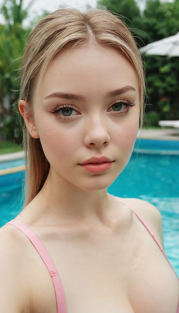 Tags: 21872187, SDXL
{"3": {"inputs": {"seed": 603294983633707, "steps": 32, "cfg": 7.54, "sampler_name": "dpmpp_2m", "scheduler": "karras", "denoise": 1.0, "model": ["27", 0], "positive": ["6", 0], "negative": ["7", 0], "latent_image": ["5", 0]}, "class_type": "KSampler"}, "4": {"inputs": {"ckpt_name": "juggernautxl.safetensors"}, "class_type": "CheckpointLoaderSimple"}, "5": {"inputs": {"width": 768, "height": 1344, "batch_size": 1}, "class_type": "EmptyLatentImage"}, "6": {"inputs": {"text": "25 year old girl, (ukrainian:0.99), (seductive facial expression:1.10), (seductive pose:0.99), (cute:1.03), (double eyelids:1.11), (slim:1.10), (temptress:1.09), (eyelashes:0.98), (blush:1.13), (detailed face:1.14), (sexy lips:1.13), (pale skin:1.06), (idol:1.03), (beautiful eyes:1.01), (on all fours:1.03), (spreading ass cheeks:1.08), (from behind:0.98), (backboob:1.02), (in a swimsuit:1.01) at a pool, (film:1.05), (skin fuzz:1.08), (textured skin:1.06), (detailed skin:1.07), (RAW:1.07), (candid cinema:1.06), (portra:1.01), (natural looking skin:1.08), (soft lighting:1.08)", "clip": ["27", 1]}, "class_type": "CLIPTextEncode"}, "7": {"inputs": {"text": "(bad hands:1.14), (worst quality:1.06), (open mouth:1.06), (distorted:1.14), (twisted:1.07), (low resolution:1.11), (watermark:1.12)", "clip": ["27", 1]}, "class_type": "CLIPTextEncode"}, "8": {"inputs": {"samples": ["3", 0], "vae": ["4", 2]}, "class_type": "VAEDecode"}, "25": {"inputs": {"lora_name": "nudify_xl.safetensors", "strength_model": 0.26, "strength_clip": 0.07, "model": ["4", 0], "clip": ["4", 1]}, "class_type": "LoraLoader"}, "26": {"inputs": {"lora_name": "shirtlift_SDXL_v2.safetensors", "strength_model": 0.09, "strength_clip": 0.03, "model": ["25", 0], "clip": ["25", 1]}, "class_type": "LoraLoader"}, "27": {"inputs": {"lora_name": "PerfectEyesXL.safetensors", "strength_model": 0.03, "strength_clip": 0.1, "model": ["26", 0], "clip": ["26", 1]}, "class_type": "LoraLoader"}, "30": {"inputs": {"model_name": "4x_NMKD-Superscale-SP_178000_G.pth"}, "class_type": "UpscaleModelLoader"}, "31": {"inputs": {"upscale_model": ["30", 0], "image": ["8", 0]}, "class_type": "ImageUpscaleWithModel"}, "32": {"inputs": {"upscale_method": "lanczos", "scale_by": 0.5, "image": ["31", 0]}, "class_type": "ImageScaleBy"}, "33": {"inputs": {"pixels": ["32", 0], "vae": ["4", 2]}, "class_type": "VAEEncode"}, "34": {"inputs": {"seed": 603294983633707, "steps": 32, "cfg": 7.54, "sampler_name": "dpmpp_2m", "scheduler": "karras", "denoise": 0.3, "model": ["27", 0], "positive": ["6", 0], "negative": ["7", 0], "latent_image": ["33", 0]}, "class_type": "KSampler"}, "36": {"inputs": {"samples": ["34", 0], "vae": ["4", 2]}, "class_type": "VAEDecode"}, "39": {"inputs": {"filename_prefix": "comfyapi-1724533588803", "images": ["36", 0]}, "class_type": "SaveImage"}}