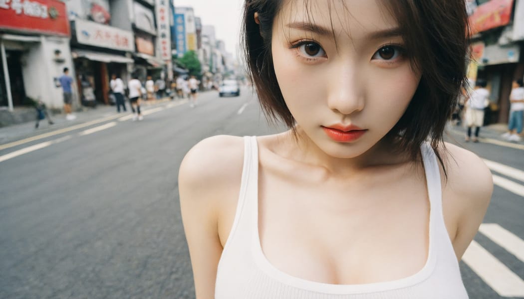 Tags: 21872187, SDXL
{"3": {"inputs": {"seed": 657731271072285, "steps": 32, "cfg": 6.06, "sampler_name": "dpmpp_2m", "scheduler": "karras", "denoise": 1.0, "model": ["27", 0], "positive": ["6", 0], "negative": ["7", 0], "latent_image": ["5", 0]}, "class_type": "KSampler"}, "4": {"inputs": {"ckpt_name": "helloworldxl.safetensors"}, "class_type": "CheckpointLoaderSimple"}, "5": {"inputs": {"width": 1344, "height": 768, "batch_size": 1}, "class_type": "EmptyLatentImage"}, "6": {"inputs": {"text": "25 year old girl, (japanese:0.98), (korean:1.09), (chinese:1.07), (double eyelids:1.07), (sexy lips:0.98), (detailed face:1.12), (pale skin:0.98), (seductive facial expression:1.13), (beautiful eyes:1.03), (blush:1.08), (idol:1.03), (slim:0.96), (seductive pose:1.09), (temptress:1.07), (eyelashes:1.04), (in a seductive pose:1.09), (large perky breasts:0.96), (cleavage:0.96), (thigh gap:1.05), (white tanktop:1.14), busy street, (textured skin:1.03), (portra:1.09), (RAW:1.02), (natural looking skin:1.02), (film:1.05), (skin fuzz:1.05), (candid cinema:1.02), (detailed skin:1.01)", "clip": ["27", 1]}, "class_type": "CLIPTextEncode"}, "7": {"inputs": {"text": "(distorted:1.10), (bad hands:1.08), (twisted:1.13), (watermark:1.05), (worst quality:1.07), (open mouth:1.10), (low resolution:1.06)", "clip": ["27", 1]}, "class_type": "CLIPTextEncode"}, "8": {"inputs": {"samples": ["3", 0], "vae": ["4", 2]}, "class_type": "VAEDecode"}, "25": {"inputs": {"lora_name": "nudify_xl.safetensors", "strength_model": 0.0, "strength_clip": 0.25, "model": ["4", 0], "clip": ["4", 1]}, "class_type": "LoraLoader"}, "26": {"inputs": {"lora_name": "shirtlift_SDXL_v2.safetensors", "strength_model": 0.04, "strength_clip": 0.03, "model": ["25", 0], "clip": ["25", 1]}, "class_type": "LoraLoader"}, "27": {"inputs": {"lora_name": "PerfectEyesXL.safetensors", "strength_model": 0.05, "strength_clip": 0.09, "model": ["26", 0], "clip": ["26", 1]}, "class_type": "LoraLoader"}, "30": {"inputs": {"model_name": "4x_NMKD-Superscale-SP_178000_G.pth"}, "class_type": "UpscaleModelLoader"}, "31": {"inputs": {"upscale_model": ["30", 0], "image": ["8", 0]}, "class_type": "ImageUpscaleWithModel"}, "32": {"inputs": {"upscale_method": "lanczos", "scale_by": 0.5, "image": ["31", 0]}, "class_type": "ImageScaleBy"}, "33": {"inputs": {"pixels": ["32", 0], "vae": ["4", 2]}, "class_type": "VAEEncode"}, "34": {"inputs": {"seed": 657731271072285, "steps": 32, "cfg": 6.06, "sampler_name": "dpmpp_2m", "scheduler": "karras", "denoise": 0.3, "model": ["27", 0], "positive": ["6", 0], "negative": ["7", 0], "latent_image": ["33", 0]}, "class_type": "KSampler"}, "36": {"inputs": {"samples": ["34", 0], "vae": ["4", 2]}, "class_type": "VAEDecode"}, "39": {"inputs": {"filename_prefix": "comfyapi-1735350205640", "images": ["36", 0]}, "class_type": "SaveImage"}}