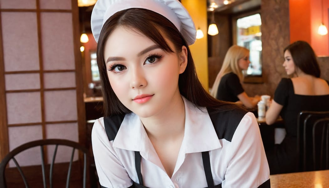 Tags: 21872187, SDXL
{"3": {"inputs": {"seed": 920264347442358, "steps": 32, "cfg": 6.78, "sampler_name": "dpmpp_2m", "scheduler": "karras", "denoise": 1.0, "model": ["27", 0], "positive": ["6", 0], "negative": ["7", 0], "latent_image": ["5", 0]}, "class_type": "KSampler"}, "4": {"inputs": {"ckpt_name": "juggernautXL_v8Rundiffusion.safetensors"}, "class_type": "CheckpointLoaderSimple"}, "5": {"inputs": {"width": 1344, "height": 768, "batch_size": 1}, "class_type": "EmptyLatentImage"}, "6": {"inputs": {"text": "18 year old girl, (seductive facial expression:1.00), (idol:0.99), (temptress:1.10), (beautiful eyes:1.00), (slim:1.10), (blush:1.04), (sexy lips:0.95), (seductive pose:1.10), (pale skin:1.08), (double eyelids:1.08), (detailed face:0.96), (eyelashes:1.13), (cute:1.06), (in a seductive pose:1.09), (large perky breasts:0.97), (cleavage:0.99), (thigh gap:1.02), (a waitress in uniform:1.14) working at a restaurant, (RAW:1.05), (soft lighting:1.02), (textured skin:1.06), (candid cinema:1.08), (film:1.05), (detailed skin:1.07), (portra:1.05), (natural looking skin:1.00), (skin fuzz:1.03)", "clip": ["27", 1]}, "class_type": "CLIPTextEncode"}, "7": {"inputs": {"text": "(worst quality:1.14), (low resolution:1.07), (watermark:1.09), (bad hands:1.07), (distorted:1.12), (open mouth:1.08), (twisted:1.07)", "clip": ["27", 1]}, "class_type": "CLIPTextEncode"}, "8": {"inputs": {"samples": ["3", 0], "vae": ["4", 2]}, "class_type": "VAEDecode"}, "25": {"inputs": {"lora_name": "nudify_xl.safetensors", "strength_model": 0.25, "strength_clip": 0.09, "model": ["4", 0], "clip": ["4", 1]}, "class_type": "LoraLoader"}, "26": {"inputs": {"lora_name": "shirtlift_SDXL_v2.safetensors", "strength_model": 0.12, "strength_clip": 0.16, "model": ["25", 0], "clip": ["25", 1]}, "class_type": "LoraLoader"}, "27": {"inputs": {"lora_name": "PerfectEyesXL.safetensors", "strength_model": 0.05, "strength_clip": 0.06, "model": ["26", 0], "clip": ["26", 1]}, "class_type": "LoraLoader"}, "30": {"inputs": {"model_name": "4x_NMKD-Superscale-SP_178000_G.pth"}, "class_type": "UpscaleModelLoader"}, "31": {"inputs": {"upscale_model": ["30", 0], "image": ["8", 0]}, "class_type": "ImageUpscaleWithModel"}, "32": {"inputs": {"upscale_method": "lanczos", "scale_by": 0.5, "image": ["31", 0]}, "class_type": "ImageScaleBy"}, "33": {"inputs": {"pixels": ["32", 0], "vae": ["4", 2]}, "class_type": "VAEEncode"}, "34": {"inputs": {"seed": 920264347442358, "steps": 32, "cfg": 6.78, "sampler_name": "dpmpp_2m", "scheduler": "karras", "denoise": 0.3, "model": ["27", 0], "positive": ["6", 0], "negative": ["7", 0], "latent_image": ["33", 0]}, "class_type": "KSampler"}, "36": {"inputs": {"samples": ["34", 0], "vae": ["4", 2]}, "class_type": "VAEDecode"}, "39": {"inputs": {"filename_prefix": "comfyapi-1706966214006", "images": ["36", 0]}, "class_type": "SaveImage"}}