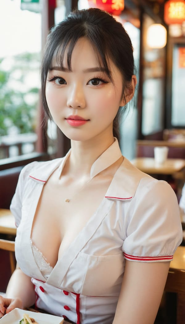 Tags: 21872187, SDXL
{"3": {"inputs": {"seed": 609794797498450, "steps": 32, "cfg": 5.31, "sampler_name": "dpmpp_2m", "scheduler": "karras", "denoise": 1.0, "model": ["27", 0], "positive": ["6", 0], "negative": ["7", 0], "latent_image": ["5", 0]}, "class_type": "KSampler"}, "4": {"inputs": {"ckpt_name": "juggernautxl.safetensors"}, "class_type": "CheckpointLoaderSimple"}, "5": {"inputs": {"width": 768, "height": 1344, "batch_size": 1}, "class_type": "EmptyLatentImage"}, "6": {"inputs": {"text": "22 year old girl, (chinese:0.97), (eyelashes:1.06), (cute:1.08), (slim:1.03), (seductive facial expression:1.00), (seductive pose:0.98), (idol:1.07), (temptress:1.02), (double eyelids:1.00), (sexy lips:1.12), (beautiful eyes:0.99), (detailed face:0.95), (pale skin:1.14), (blush:1.06), (in a seductive pose:1.08), (large perky breasts:0.99), (cleavage:1.03), (thigh gap:0.99), (a waitress in uniform:1.10) working at a restaurant, (textured skin:1.00), (RAW:1.01), (soft lighting:1.08), (candid cinema:1.08), (detailed skin:1.08), (portra:1.00), (film:1.02), (skin fuzz:1.02), (natural looking skin:1.05)", "clip": ["27", 1]}, "class_type": "CLIPTextEncode"}, "7": {"inputs": {"text": "(twisted:1.10), (bad hands:1.12), (watermark:1.08), (open mouth:1.14), (low resolution:1.05), (distorted:1.08), (worst quality:1.11)", "clip": ["27", 1]}, "class_type": "CLIPTextEncode"}, "8": {"inputs": {"samples": ["3", 0], "vae": ["4", 2]}, "class_type": "VAEDecode"}, "25": {"inputs": {"lora_name": "nudify_xl.safetensors", "strength_model": 0.06, "strength_clip": 0.21, "model": ["4", 0], "clip": ["4", 1]}, "class_type": "LoraLoader"}, "26": {"inputs": {"lora_name": "shirtlift_SDXL_v2.safetensors", "strength_model": 0.05, "strength_clip": 0.12, "model": ["25", 0], "clip": ["25", 1]}, "class_type": "LoraLoader"}, "27": {"inputs": {"lora_name": "PerfectEyesXL.safetensors", "strength_model": 0.07, "strength_clip": 0.08, "model": ["26", 0], "clip": ["26", 1]}, "class_type": "LoraLoader"}, "30": {"inputs": {"model_name": "4x_NMKD-Superscale-SP_178000_G.pth"}, "class_type": "UpscaleModelLoader"}, "31": {"inputs": {"upscale_model": ["30", 0], "image": ["8", 0]}, "class_type": "ImageUpscaleWithModel"}, "32": {"inputs": {"upscale_method": "lanczos", "scale_by": 0.5, "image": ["31", 0]}, "class_type": "ImageScaleBy"}, "33": {"inputs": {"pixels": ["32", 0], "vae": ["4", 2]}, "class_type": "VAEEncode"}, "34": {"inputs": {"seed": 609794797498450, "steps": 32, "cfg": 5.31, "sampler_name": "dpmpp_2m", "scheduler": "karras", "denoise": 0.3, "model": ["27", 0], "positive": ["6", 0], "negative": ["7", 0], "latent_image": ["33", 0]}, "class_type": "KSampler"}, "36": {"inputs": {"samples": ["34", 0], "vae": ["4", 2]}, "class_type": "VAEDecode"}, "39": {"inputs": {"filename_prefix": "comfyapi-1724786100409", "images": ["36", 0]}, "class_type": "SaveImage"}}