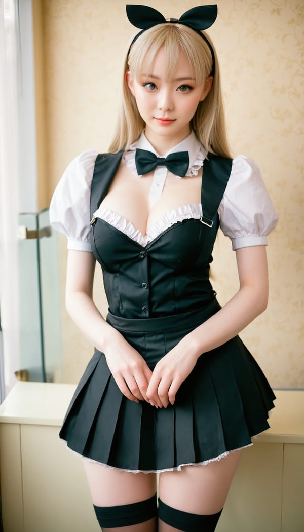 Tags: 21872187, SDXL
{"3": {"inputs": {"seed": 764398360167520, "steps": 64, "cfg": 7.44, "sampler_name": "dpmpp_2m", "scheduler": "karras", "denoise": 1.0, "model": ["27", 0], "positive": ["6", 0], "negative": ["7", 0], "latent_image": ["5", 0]}, "class_type": "KSampler"}, "4": {"inputs": {"ckpt_name": "juggernautxl.safetensors"}, "class_type": "CheckpointLoaderSimple"}, "5": {"inputs": {"width": 768, "height": 1344, "batch_size": 1}, "class_type": "EmptyLatentImage"}, "6": {"inputs": {"text": "24 year old girl, (double eyelids:1.09), (temptress:1.08), (beautiful eyes:1.09), (eyelashes:1.03), (pale skin:1.07), (seductive pose:0.96), (cute:1.00), (detailed face:1.02), (blush:1.01), (seductive facial expression:0.99), (slim:1.08), (idol:0.98), (sexy lips:1.07), (on all fours:1.10), (spreading ass cheeks:1.02), (from behind:1.13), (backboob:1.02), in a (skimpy maid costume:0.96) working at a maid cafe, choker, bowtie, headband, pleated skirt, (film:1.07), (candid cinema:1.03), (RAW:1.05), (natural looking skin:1.03), (soft lighting:1.02), (portra:1.03), (skin fuzz:1.01), (detailed skin:1.00), (textured skin:1.00)", "clip": ["27", 1]}, "class_type": "CLIPTextEncode"}, "7": {"inputs": {"text": "(watermark:1.05), (low resolution:1.05), (open mouth:1.12), (distorted:1.11), (bad hands:1.07), (worst quality:1.08), (twisted:1.05)", "clip": ["27", 1]}, "class_type": "CLIPTextEncode"}, "8": {"inputs": {"samples": ["3", 0], "vae": ["4", 2]}, "class_type": "VAEDecode"}, "25": {"inputs": {"lora_name": "nudify_xl.safetensors", "strength_model": 0.37, "strength_clip": 0.15, "model": ["4", 0], "clip": ["4", 1]}, "class_type": "LoraLoader"}, "26": {"inputs": {"lora_name": "shirtlift_SDXL_v2.safetensors", "strength_model": 0.04, "strength_clip": 0.18, "model": ["25", 0], "clip": ["25", 1]}, "class_type": "LoraLoader"}, "27": {"inputs": {"lora_name": "PerfectEyesXL.safetensors", "strength_model": 0.19, "strength_clip": 0.04, "model": ["26", 0], "clip": ["26", 1]}, "class_type": "LoraLoader"}, "30": {"inputs": {"model_name": "4x_NMKD-Superscale-SP_178000_G.pth"}, "class_type": "UpscaleModelLoader"}, "31": {"inputs": {"upscale_model": ["30", 0], "image": ["8", 0]}, "class_type": "ImageUpscaleWithModel"}, "32": {"inputs": {"upscale_method": "lanczos", "scale_by": 0.5, "image": ["31", 0]}, "class_type": "ImageScaleBy"}, "33": {"inputs": {"pixels": ["32", 0], "vae": ["4", 2]}, "class_type": "VAEEncode"}, "34": {"inputs": {"seed": 764398360167520, "steps": 64, "cfg": 7.44, "sampler_name": "dpmpp_2m", "scheduler": "karras", "denoise": 0.3, "model": ["27", 0], "positive": ["6", 0], "negative": ["7", 0], "latent_image": ["33", 0]}, "class_type": "KSampler"}, "36": {"inputs": {"samples": ["34", 0], "vae": ["4", 2]}, "class_type": "VAEDecode"}, "39": {"inputs": {"filename_prefix": "comfyapi-1726574840700", "images": ["36", 0]}, "class_type": "SaveImage"}}