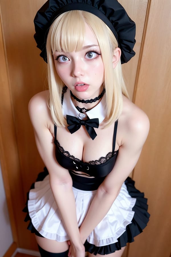 Tags: 21872187
(russian:0.98), maid cafe, stockings, (maid costume:0.91), choker, bowtie, headband, (pleated skirt:1.15), <lora:ahegao-x-v4:0.58>, ahegao face, pleasure, extremely detailed eyes, extremely detailed face, cute, (photorealistic:0.93), sexy lips, seductive smile, double eyelids, pale skin, perky breasts, full body portrait, textured skin, 4K, tall, (long slim legs:1.02), blush, delicate and beautiful girl, 1girl, solo, (stunningly attractive:1.04)
Negative prompt: drawings, sketches, anime, disfigured, (low quality:1.99), (worst quality:2.24)
Steps: 64, Sampler: DPM++ 2M Karras, CFG scale: 6.1, Seed: 2961584451, Size: 512x768, Model hash: fc2511737a, Model: chilloutmix_NiPrunedFp32Fix, Seed resize from: -1x-1, Denoising strength: 0.4, Version: v1.2.1, Hires upscale: 2.0, Hires steps: 16, Hires upscaler: ESRGAN_4x