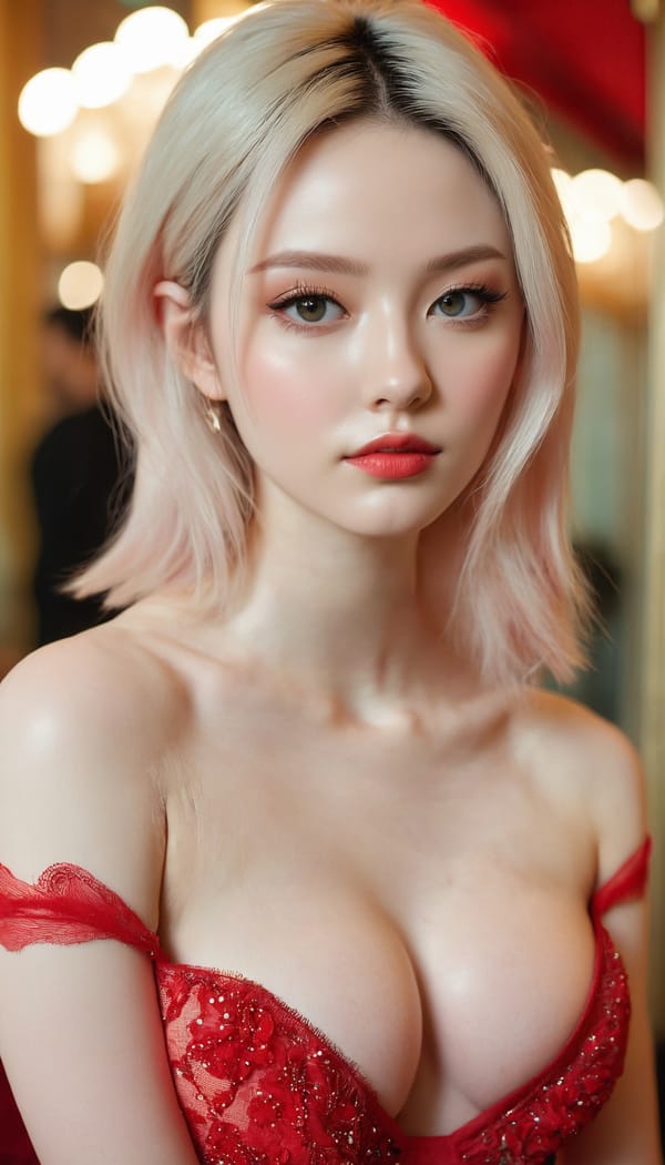 Tags: 21872187, SDXL
{"3": {"inputs": {"seed": 590168938797018, "steps": 64, "cfg": 7.5, "sampler_name": "dpmpp_2m", "scheduler": "karras", "denoise": 1.0, "model": ["27", 0], "positive": ["6", 0], "negative": ["7", 0], "latent_image": ["5", 0]}, "class_type": "KSampler"}, "4": {"inputs": {"ckpt_name": "juggernautxl.safetensors"}, "class_type": "CheckpointLoaderSimple"}, "5": {"inputs": {"width": 768, "height": 1344, "batch_size": 1}, "class_type": "EmptyLatentImage"}, "6": {"inputs": {"text": "22 year old girl, (detailed face:1.14), (pale skin:1.14), (cute:1.14), (sexy lips:1.01), (blush:1.07), (beautiful eyes:1.11), (double eyelids:1.08), (seductive facial expression:1.01), (slim:0.96), (seductive pose:1.10), (eyelashes:1.08), (temptress:1.13), (idol:1.03), (in a seductive pose:1.08), (large perky breasts:0.96), (cleavage:0.95), (thigh gap:1.09), (wearing a low-cut red dress:0.95) at a ballroom, (RAW:1.03), (textured skin:1.03), (film:1.08), (soft lighting:1.08), (portra:1.00), (detailed skin:1.01), (natural looking skin:1.04), (skin fuzz:1.03), (candid cinema:1.06)", "clip": ["27", 1]}, "class_type": "CLIPTextEncode"}, "7": {"inputs": {"text": "(worst quality:1.06), (open mouth:1.06), (watermark:1.12), (distorted:1.09), (bad hands:1.13), (low resolution:1.05), (twisted:1.05)", "clip": ["27", 1]}, "class_type": "CLIPTextEncode"}, "8": {"inputs": {"samples": ["3", 0], "vae": ["4", 2]}, "class_type": "VAEDecode"}, "25": {"inputs": {"lora_name": "nudify_xl.safetensors", "strength_model": 0.09, "strength_clip": 0.2, "model": ["4", 0], "clip": ["4", 1]}, "class_type": "LoraLoader"}, "26": {"inputs": {"lora_name": "shirtlift_SDXL_v2.safetensors", "strength_model": 0.03, "strength_clip": 0.05, "model": ["25", 0], "clip": ["25", 1]}, "class_type": "LoraLoader"}, "27": {"inputs": {"lora_name": "PerfectEyesXL.safetensors", "strength_model": 0.13, "strength_clip": 0.18, "model": ["26", 0], "clip": ["26", 1]}, "class_type": "LoraLoader"}, "30": {"inputs": {"model_name": "4x_NMKD-Superscale-SP_178000_G.pth"}, "class_type": "UpscaleModelLoader"}, "31": {"inputs": {"upscale_model": ["30", 0], "image": ["8", 0]}, "class_type": "ImageUpscaleWithModel"}, "32": {"inputs": {"upscale_method": "lanczos", "scale_by": 0.5, "image": ["31", 0]}, "class_type": "ImageScaleBy"}, "33": {"inputs": {"pixels": ["32", 0], "vae": ["4", 2]}, "class_type": "VAEEncode"}, "34": {"inputs": {"seed": 590168938797018, "steps": 64, "cfg": 7.5, "sampler_name": "dpmpp_2m", "scheduler": "karras", "denoise": 0.3, "model": ["27", 0], "positive": ["6", 0], "negative": ["7", 0], "latent_image": ["33", 0]}, "class_type": "KSampler"}, "36": {"inputs": {"samples": ["34", 0], "vae": ["4", 2]}, "class_type": "VAEDecode"}, "39": {"inputs": {"filename_prefix": "comfyapi-1735146904400", "images": ["36", 0]}, "class_type": "SaveImage"}}