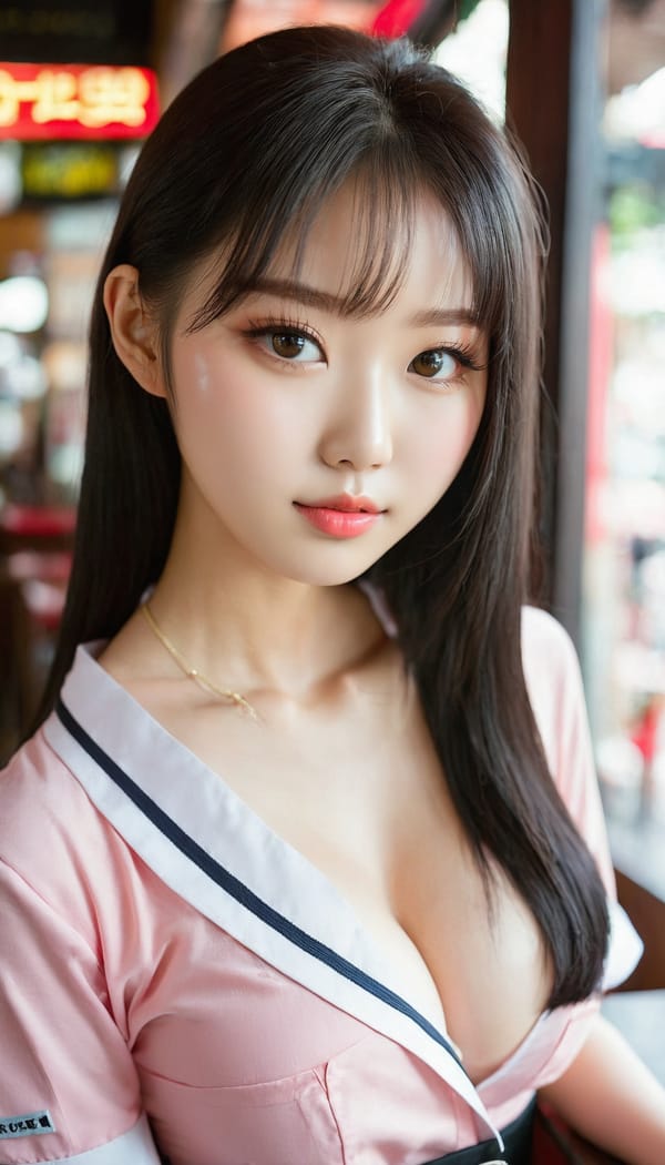 Tags: 21872187, SDXL
{"3": {"inputs": {"seed": 570527313948701, "steps": 32, "cfg": 7.24, "sampler_name": "dpmpp_2m", "scheduler": "karras", "denoise": 1.0, "model": ["27", 0], "positive": ["6", 0], "negative": ["7", 0], "latent_image": ["5", 0]}, "class_type": "KSampler"}, "4": {"inputs": {"ckpt_name": "juggernautxl.safetensors"}, "class_type": "CheckpointLoaderSimple"}, "5": {"inputs": {"width": 768, "height": 1344, "batch_size": 1}, "class_type": "EmptyLatentImage"}, "6": {"inputs": {"text": "19 year old girl, (korean:1.02), (cute:1.07), (seductive facial expression:0.99), (temptress:1.05), (blush:1.08), (idol:0.96), (beautiful eyes:1.02), (slim:1.08), (detailed face:1.12), (sexy lips:1.09), (double eyelids:1.08), (seductive pose:1.03), (pale skin:1.01), (eyelashes:1.09), (in a seductive pose:1.00), (large perky breasts:1.02), (cleavage:0.95), (thigh gap:1.00), (a waitress in uniform:1.02) working at a restaurant, (RAW:1.01), (detailed skin:1.01), (skin fuzz:1.09), (portra:1.01), (candid cinema:1.04), (textured skin:1.00), (soft lighting:1.08), (film:1.02), (natural looking skin:1.01)", "clip": ["27", 1]}, "class_type": "CLIPTextEncode"}, "7": {"inputs": {"text": "(watermark:1.07), (twisted:1.10), (worst quality:1.12), (bad hands:1.05), (open mouth:1.10), (distorted:1.14), (low resolution:1.14)", "clip": ["27", 1]}, "class_type": "CLIPTextEncode"}, "8": {"inputs": {"samples": ["3", 0], "vae": ["4", 2]}, "class_type": "VAEDecode"}, "25": {"inputs": {"lora_name": "nudify_xl.safetensors", "strength_model": 0.15, "strength_clip": 0.09, "model": ["4", 0], "clip": ["4", 1]}, "class_type": "LoraLoader"}, "26": {"inputs": {"lora_name": "shirtlift_SDXL_v2.safetensors", "strength_model": 0.01, "strength_clip": 0.14, "model": ["25", 0], "clip": ["25", 1]}, "class_type": "LoraLoader"}, "27": {"inputs": {"lora_name": "PerfectEyesXL.safetensors", "strength_model": 0.03, "strength_clip": 0.12, "model": ["26", 0], "clip": ["26", 1]}, "class_type": "LoraLoader"}, "30": {"inputs": {"model_name": "4x_NMKD-Superscale-SP_178000_G.pth"}, "class_type": "UpscaleModelLoader"}, "31": {"inputs": {"upscale_model": ["30", 0], "image": ["8", 0]}, "class_type": "ImageUpscaleWithModel"}, "32": {"inputs": {"upscale_method": "lanczos", "scale_by": 0.5, "image": ["31", 0]}, "class_type": "ImageScaleBy"}, "33": {"inputs": {"pixels": ["32", 0], "vae": ["4", 2]}, "class_type": "VAEEncode"}, "34": {"inputs": {"seed": 570527313948701, "steps": 32, "cfg": 7.24, "sampler_name": "dpmpp_2m", "scheduler": "karras", "denoise": 0.3, "model": ["27", 0], "positive": ["6", 0], "negative": ["7", 0], "latent_image": ["33", 0]}, "class_type": "KSampler"}, "36": {"inputs": {"samples": ["34", 0], "vae": ["4", 2]}, "class_type": "VAEDecode"}, "39": {"inputs": {"filename_prefix": "comfyapi-1716372978224", "images": ["36", 0]}, "class_type": "SaveImage"}}