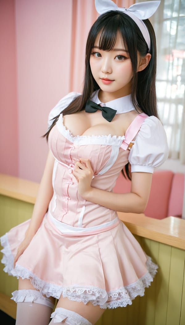 Tags: 21872187, SDXL
{"3": {"inputs": {"seed": 435943675045527, "steps": 32, "cfg": 7.18, "sampler_name": "dpmpp_2m", "scheduler": "karras", "denoise": 1.0, "model": ["27", 0], "positive": ["6", 0], "negative": ["7", 0], "latent_image": ["5", 0]}, "class_type": "KSampler"}, "4": {"inputs": {"ckpt_name": "juggernautxl.safetensors"}, "class_type": "CheckpointLoaderSimple"}, "5": {"inputs": {"width": 768, "height": 1344, "batch_size": 1}, "class_type": "EmptyLatentImage"}, "6": {"inputs": {"text": "19 year old girl, (korean:1.09), (sexy lips:1.07), (cute:1.03), (pale skin:1.02), (eyelashes:0.95), (beautiful eyes:1.02), (seductive pose:1.04), (blush:1.04), (slim:0.98), (temptress:1.00), (double eyelids:0.96), (idol:1.06), (in a seductive pose:0.97), (large perky breasts:0.99), (cleavage:1.14), (thigh gap:1.10), in a (skimpy maid costume:1.05) working at a maid cafe, choker, bowtie, headband, pleated skirt, (detailed skin:1.01), (portra:1.07), (soft lighting:1.00), (candid cinema:1.08), (natural looking skin:1.06), (RAW:1.01), (textured skin:1.04), (skin fuzz:1.09), (film:1.08)", "clip": ["27", 1]}, "class_type": "CLIPTextEncode"}, "7": {"inputs": {"text": "(low resolution:1.14), (worst quality:1.11), (bad hands:1.11), (watermark:1.11), (twisted:1.07), (distorted:1.09), (open mouth:1.14)", "clip": ["27", 1]}, "class_type": "CLIPTextEncode"}, "8": {"inputs": {"samples": ["3", 0], "vae": ["4", 2]}, "class_type": "VAEDecode"}, "25": {"inputs": {"lora_name": "nudify_xl.safetensors", "strength_model": 0.02, "strength_clip": 0.32, "model": ["4", 0], "clip": ["4", 1]}, "class_type": "LoraLoader"}, "26": {"inputs": {"lora_name": "shirtlift_SDXL_v2.safetensors", "strength_model": 0.12, "strength_clip": 0.09, "model": ["25", 0], "clip": ["25", 1]}, "class_type": "LoraLoader"}, "27": {"inputs": {"lora_name": "PerfectEyesXL.safetensors", "strength_model": 0.0, "strength_clip": 0.0, "model": ["26", 0], "clip": ["26", 1]}, "class_type": "LoraLoader"}, "30": {"inputs": {"model_name": "4x_NMKD-Superscale-SP_178000_G.pth"}, "class_type": "UpscaleModelLoader"}, "31": {"inputs": {"upscale_model": ["30", 0], "image": ["8", 0]}, "class_type": "ImageUpscaleWithModel"}, "32": {"inputs": {"upscale_method": "lanczos", "scale_by": 0.5, "image": ["31", 0]}, "class_type": "ImageScaleBy"}, "33": {"inputs": {"pixels": ["32", 0], "vae": ["4", 2]}, "class_type": "VAEEncode"}, "34": {"inputs": {"seed": 435943675045527, "steps": 32, "cfg": 7.18, "sampler_name": "dpmpp_2m", "scheduler": "karras", "denoise": 0.3, "model": ["27", 0], "positive": ["6", 0], "negative": ["7", 0], "latent_image": ["33", 0]}, "class_type": "KSampler"}, "36": {"inputs": {"samples": ["34", 0], "vae": ["4", 2]}, "class_type": "VAEDecode"}, "39": {"inputs": {"filename_prefix": "comfyapi-1734869466312", "images": ["36", 0]}, "class_type": "SaveImage"}}