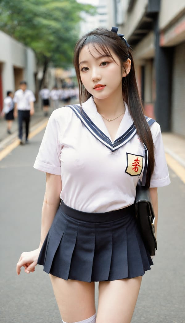 Tags: 21872187, SDXL
{"3": {"inputs": {"seed": 501389415751657, "steps": 32, "cfg": 7.4, "sampler_name": "dpmpp_2m", "scheduler": "karras", "denoise": 1.0, "model": ["27", 0], "positive": ["6", 0], "negative": ["7", 0], "latent_image": ["5", 0]}, "class_type": "KSampler"}, "4": {"inputs": {"ckpt_name": "leosamsHelloworldSDXL_helloworldSDXL32DPO.safetensors"}, "class_type": "CheckpointLoaderSimple"}, "5": {"inputs": {"width": 768, "height": 1344, "batch_size": 1}, "class_type": "EmptyLatentImage"}, "6": {"inputs": {"text": "26 year old girl, (chinese:1.05), (japanese:1.03), (seductive pose:1.02), (detailed face:1.09), (cute:1.00), (eyelashes:0.99), (pale skin:1.09), (blush:1.02), (idol:1.10), (sexy lips:1.11), (seductive facial expression:1.08), (double eyelids:1.00), (beautiful eyes:0.98), (temptress:1.10), (perky ass:1.06), (exposed ass:1.04), (looking back:1.14), (sexy ass:1.10), (thigh gap:1.01), (school uniform:1.13), choker, busy street, (candid cinema:1.07), (detailed skin:1.06), (textured skin:1.05), (skin fuzz:1.08), (soft lighting:1.04), (RAW:1.00), (portra:1.08), (natural looking skin:1.08), (film:1.05)", "clip": ["27", 1]}, "class_type": "CLIPTextEncode"}, "7": {"inputs": {"text": "(low resolution:1.13), (worst quality:1.09), (watermark:1.12), (distorted:1.07), (twisted:1.06), (bad hands:1.11), (open mouth:1.06)", "clip": ["27", 1]}, "class_type": "CLIPTextEncode"}, "8": {"inputs": {"samples": ["3", 0], "vae": ["4", 2]}, "class_type": "VAEDecode"}, "25": {"inputs": {"lora_name": "nudify_xl.safetensors", "strength_model": 0.07, "strength_clip": 0.28, "model": ["4", 0], "clip": ["4", 1]}, "class_type": "LoraLoader"}, "26": {"inputs": {"lora_name": "shirtlift_SDXL_v2.safetensors", "strength_model": 0.18, "strength_clip": 0.19, "model": ["25", 0], "clip": ["25", 1]}, "class_type": "LoraLoader"}, "27": {"inputs": {"lora_name": "PerfectEyesXL.safetensors", "strength_model": 0.07, "strength_clip": 0.08, "model": ["26", 0], "clip": ["26", 1]}, "class_type": "LoraLoader"}, "30": {"inputs": {"model_name": "4x_NMKD-Superscale-SP_178000_G.pth"}, "class_type": "UpscaleModelLoader"}, "31": {"inputs": {"upscale_model": ["30", 0], "image": ["8", 0]}, "class_type": "ImageUpscaleWithModel"}, "32": {"inputs": {"upscale_method": "lanczos", "scale_by": 0.5, "image": ["31", 0]}, "class_type": "ImageScaleBy"}, "33": {"inputs": {"pixels": ["32", 0], "vae": ["4", 2]}, "class_type": "VAEEncode"}, "34": {"inputs": {"seed": 501389415751657, "steps": 32, "cfg": 7.4, "sampler_name": "dpmpp_2m", "scheduler": "karras", "denoise": 0.3, "model": ["27", 0], "positive": ["6", 0], "negative": ["7", 0], "latent_image": ["33", 0]}, "class_type": "KSampler"}, "36": {"inputs": {"samples": ["34", 0], "vae": ["4", 2]}, "class_type": "VAEDecode"}, "39": {"inputs": {"filename_prefix": "comfyapi-1707925884695", "images": ["36", 0]}, "class_type": "SaveImage"}}