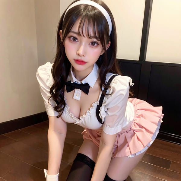 Tags: 21872187
<lora:JapaneseDollLikeness_v15:0.53>, <lora:koreanDollLikeness:0.59>, maid cafe, stockings, (maid costume:0.90), choker, bowtie, headband, (pleated skirt:1.17), (seductive pose:0.92), extremely detailed eyes, cute, (photorealistic:0.98), sexy lips, double eyelids, eyelashes, pale skin, sharp, hyper realistic, tall, (long slim legs:1.19), blush, delicate and beautiful girl, 1girl, solo, (dramatic:1.02)
Negative prompt: paintings, anime, black and white, ugly, fat, (low quality:1.94), (worst quality:2.09)
Steps: 64, Sampler: DPM++ 2M Karras, CFG scale: 5.6, Seed: 659990887, Size: 512x512, Model hash: fc2511737a, Model: chilloutmix_NiPrunedFp32Fix, Seed resize from: -1x-1, Denoising strength: 0.45, Version: v1.2.1, Hires upscale: 3.0, Hires steps: 16, Hires upscaler: ESRGAN_4x