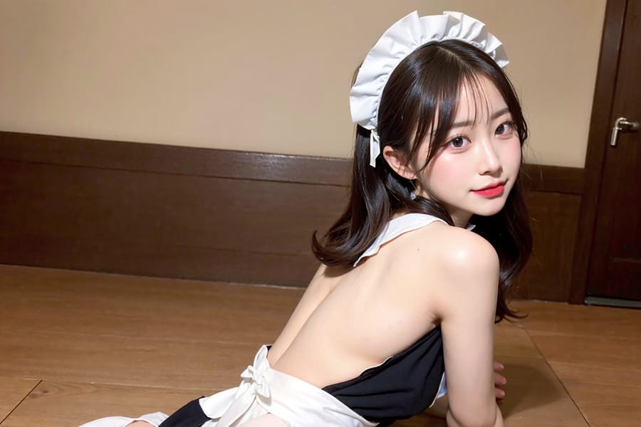 Tags: 21872187
<lora:mix4:0.33>, <lora:JapaneseDollLikeness_v15:0.60>, <lora:koreanDollLikeness:0.54>, maid cafe, stockings, (maid costume:0.99), choker, bowtie, headband, (pleated skirt:1.02), (perky ass:1.01), (exposed ass:1.16), (looking back:1.11), <lora:Addams:0.26>, extremely detailed face, cute, (photorealistic:1.05), sexy lips, seductive smile, double eyelids, pale skin, perky breasts, RAW, best quality, sharp, hyper realistic, tall, delicate and beautiful girl, 1girl, (dramatic:1.12)
Negative prompt: drawings, sketches, paintings, anime, black and white, ugly, fat, (worst quality:2.01)
Steps: 48, Sampler: DPM++ 2M Karras, CFG scale: 5.69, Seed: 3417699077, Size: 768x512, Model hash: fc2511737a, Model: chilloutmix_NiPrunedFp32Fix, Seed resize from: -1x-1, Denoising strength: 0.4, Version: v1.2.1, Hires upscale: 3.5, Hires steps: 16, Hires upscaler: ESRGAN_4x