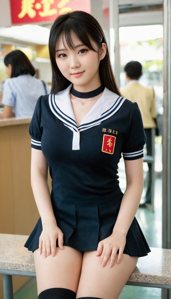 Tags: 21872187, SDXL
{"3": {"inputs": {"seed": 811569442438163, "steps": 32, "cfg": 6.24, "sampler_name": "dpmpp_2m", "scheduler": "karras", "denoise": 1.0, "model": ["27", 0], "positive": ["6", 0], "negative": ["7", 0], "latent_image": ["5", 0]}, "class_type": "KSampler"}, "4": {"inputs": {"ckpt_name": "juggernautXL_v8Rundiffusion.safetensors"}, "class_type": "CheckpointLoaderSimple"}, "5": {"inputs": {"width": 768, "height": 1344, "batch_size": 1}, "class_type": "EmptyLatentImage"}, "6": {"inputs": {"text": "28 year old girl, (taiwanese:0.98), (chinese:1.02), (japanese:1.08), (slim:1.00), (detailed face:0.96), (idol:1.04), (blush:0.98), (double eyelids:0.99), (seductive pose:0.95), (cute:1.01), (temptress:1.00), (beautiful eyes:1.03), (sexy lips:0.98), (pale skin:1.14), (seductive facial expression:0.95), (eyelashes:1.05), (in a seductive pose:1.04), (large perky breasts:1.09), (cleavage:1.01), (thigh gap:1.10), (school uniform:1.11), choker, busy street, (film:1.04), (soft lighting:1.07), (candid cinema:1.06), (natural looking skin:1.05), (textured skin:1.05), (portra:1.00), (RAW:1.00), (skin fuzz:1.06), (detailed skin:1.07)", "clip": ["27", 1]}, "class_type": "CLIPTextEncode"}, "7": {"inputs": {"text": "(worst quality:1.10), (watermark:1.12), (twisted:1.08), (open mouth:1.06), (distorted:1.09), (low resolution:1.07), (bad hands:1.14)", "clip": ["27", 1]}, "class_type": "CLIPTextEncode"}, "8": {"inputs": {"samples": ["3", 0], "vae": ["4", 2]}, "class_type": "VAEDecode"}, "25": {"inputs": {"lora_name": "nudify_xl.safetensors", "strength_model": 0.32, "strength_clip": 0.15, "model": ["4", 0], "clip": ["4", 1]}, "class_type": "LoraLoader"}, "26": {"inputs": {"lora_name": "shirtlift_SDXL_v2.safetensors", "strength_model": 0.13, "strength_clip": 0.16, "model": ["25", 0], "clip": ["25", 1]}, "class_type": "LoraLoader"}, "27": {"inputs": {"lora_name": "PerfectEyesXL.safetensors", "strength_model": 0.06, "strength_clip": 0.18, "model": ["26", 0], "clip": ["26", 1]}, "class_type": "LoraLoader"}, "30": {"inputs": {"model_name": "4x_NMKD-Superscale-SP_178000_G.pth"}, "class_type": "UpscaleModelLoader"}, "31": {"inputs": {"upscale_model": ["30", 0], "image": ["8", 0]}, "class_type": "ImageUpscaleWithModel"}, "32": {"inputs": {"upscale_method": "lanczos", "scale_by": 0.5, "image": ["31", 0]}, "class_type": "ImageScaleBy"}, "33": {"inputs": {"pixels": ["32", 0], "vae": ["4", 2]}, "class_type": "VAEEncode"}, "34": {"inputs": {"seed": 811569442438163, "steps": 32, "cfg": 6.24, "sampler_name": "dpmpp_2m", "scheduler": "karras", "denoise": 0.3, "model": ["27", 0], "positive": ["6", 0], "negative": ["7", 0], "latent_image": ["33", 0]}, "class_type": "KSampler"}, "36": {"inputs": {"samples": ["34", 0], "vae": ["4", 2]}, "class_type": "VAEDecode"}, "39": {"inputs": {"filename_prefix": "comfyapi-1708100760440", "images": ["36", 0]}, "class_type": "SaveImage"}}