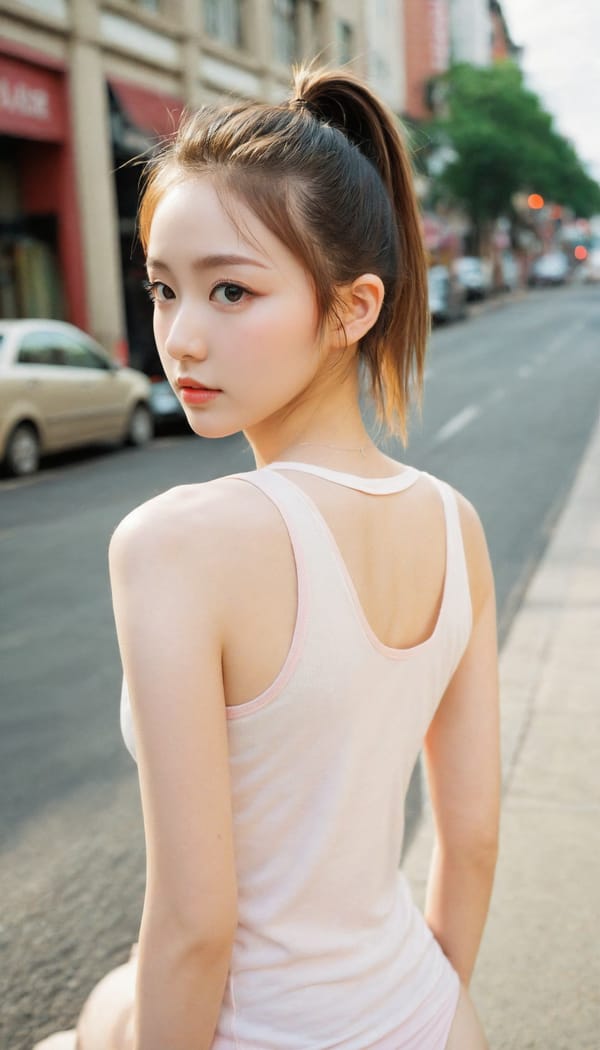 Tags: 21872187, SDXL
{"3": {"inputs": {"seed": 523785812690652, "steps": 32, "cfg": 6.22, "sampler_name": "dpmpp_2m", "scheduler": "karras", "denoise": 1.0, "model": ["27", 0], "positive": ["6", 0], "negative": ["7", 0], "latent_image": ["5", 0]}, "class_type": "KSampler"}, "4": {"inputs": {"ckpt_name": "leosamsHelloworldSDXL_helloworldSDXL32DPO.safetensors"}, "class_type": "CheckpointLoaderSimple"}, "5": {"inputs": {"width": 768, "height": 1344, "batch_size": 1}, "class_type": "EmptyLatentImage"}, "6": {"inputs": {"text": "24 year old girl, (eyelashes:0.99), (cute:0.95), (detailed face:1.08), (blush:1.10), (slim:1.02), (idol:0.98), (beautiful eyes:1.08), (seductive facial expression:0.98), (double eyelids:1.13), (seductive pose:1.04), (temptress:1.07), (pale skin:1.09), (perky ass:1.00), (exposed ass:1.02), (looking back:1.08), (sexy ass:1.05), (thigh gap:0.99), (white tanktop:1.05), busy street, (portra:1.09), (detailed skin:1.06), (textured skin:1.06), (natural looking skin:1.03), (skin fuzz:1.08), (soft lighting:1.04), (candid cinema:1.07), (RAW:1.01), (film:1.09)", "clip": ["27", 1]}, "class_type": "CLIPTextEncode"}, "7": {"inputs": {"text": "(worst quality:1.06), (watermark:1.09), (open mouth:1.10), (bad hands:1.05), (twisted:1.09), (low resolution:1.09), (distorted:1.08)", "clip": ["27", 1]}, "class_type": "CLIPTextEncode"}, "8": {"inputs": {"samples": ["3", 0], "vae": ["4", 2]}, "class_type": "VAEDecode"}, "25": {"inputs": {"lora_name": "nudify_xl.safetensors", "strength_model": 0.27, "strength_clip": 0.23, "model": ["4", 0], "clip": ["4", 1]}, "class_type": "LoraLoader"}, "26": {"inputs": {"lora_name": "shirtlift_SDXL_v2.safetensors", "strength_model": 0.0, "strength_clip": 0.17, "model": ["25", 0], "clip": ["25", 1]}, "class_type": "LoraLoader"}, "27": {"inputs": {"lora_name": "PerfectEyesXL.safetensors", "strength_model": 0.07, "strength_clip": 0.09, "model": ["26", 0], "clip": ["26", 1]}, "class_type": "LoraLoader"}, "30": {"inputs": {"model_name": "4x_NMKD-Superscale-SP_178000_G.pth"}, "class_type": "UpscaleModelLoader"}, "31": {"inputs": {"upscale_model": ["30", 0], "image": ["8", 0]}, "class_type": "ImageUpscaleWithModel"}, "32": {"inputs": {"upscale_method": "lanczos", "scale_by": 0.5, "image": ["31", 0]}, "class_type": "ImageScaleBy"}, "33": {"inputs": {"pixels": ["32", 0], "vae": ["4", 2]}, "class_type": "VAEEncode"}, "34": {"inputs": {"seed": 523785812690652, "steps": 32, "cfg": 6.22, "sampler_name": "dpmpp_2m", "scheduler": "karras", "denoise": 0.3, "model": ["27", 0], "positive": ["6", 0], "negative": ["7", 0], "latent_image": ["33", 0]}, "class_type": "KSampler"}, "36": {"inputs": {"samples": ["34", 0], "vae": ["4", 2]}, "class_type": "VAEDecode"}, "39": {"inputs": {"filename_prefix": "comfyapi-1707821494927", "images": ["36", 0]}, "class_type": "SaveImage"}}