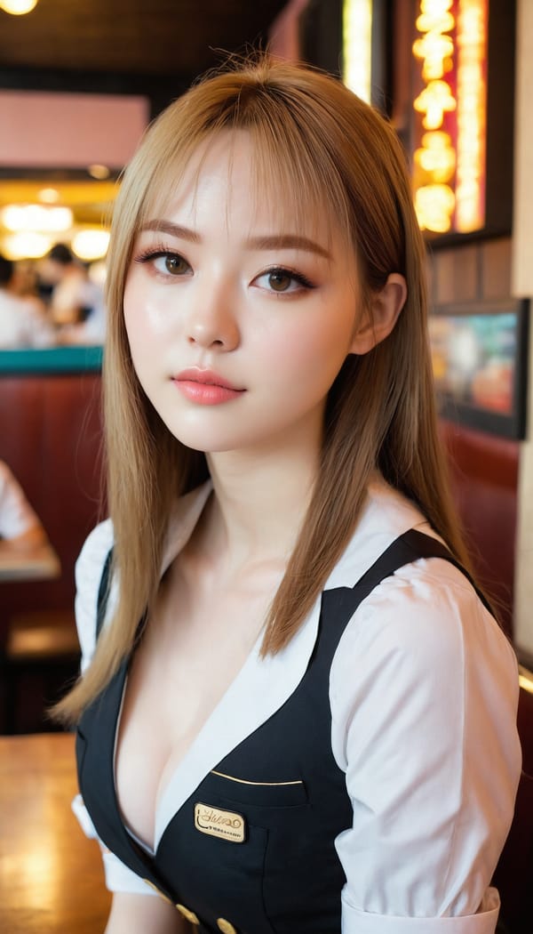 Tags: 21872187, SDXL
{"3": {"inputs": {"seed": 499496259498606, "steps": 64, "cfg": 5.46, "sampler_name": "dpmpp_2m", "scheduler": "karras", "denoise": 1.0, "model": ["27", 0], "positive": ["6", 0], "negative": ["7", 0], "latent_image": ["5", 0]}, "class_type": "KSampler"}, "4": {"inputs": {"ckpt_name": "juggernautxl.safetensors"}, "class_type": "CheckpointLoaderSimple"}, "5": {"inputs": {"width": 768, "height": 1344, "batch_size": 1}, "class_type": "EmptyLatentImage"}, "6": {"inputs": {"text": "25 year old girl, (pale skin:1.02), (sexy lips:1.11), (cute:0.97), (double eyelids:1.04), (detailed face:1.07), (eyelashes:0.98), (slim:1.04), (beautiful eyes:1.14), (idol:1.04), (seductive pose:0.97), (temptress:1.02), (blush:1.06), (seductive facial expression:1.11), (in a seductive pose:0.97), (large perky breasts:0.95), (cleavage:1.13), (thigh gap:0.97), (a waitress in uniform:1.13) working at a restaurant, (skin fuzz:1.00), (natural looking skin:1.00), (detailed skin:1.01), (portra:1.00), (textured skin:1.01), (candid cinema:1.06), (soft lighting:1.01), (RAW:1.09), (film:1.08)", "clip": ["27", 1]}, "class_type": "CLIPTextEncode"}, "7": {"inputs": {"text": "(twisted:1.10), (low resolution:1.08), (open mouth:1.12), (worst quality:1.12), (bad hands:1.14), (watermark:1.14), (distorted:1.08)", "clip": ["27", 1]}, "class_type": "CLIPTextEncode"}, "8": {"inputs": {"samples": ["3", 0], "vae": ["4", 2]}, "class_type": "VAEDecode"}, "25": {"inputs": {"lora_name": "nudify_xl.safetensors", "strength_model": 0.22, "strength_clip": 0.15, "model": ["4", 0], "clip": ["4", 1]}, "class_type": "LoraLoader"}, "26": {"inputs": {"lora_name": "shirtlift_SDXL_v2.safetensors", "strength_model": 0.03, "strength_clip": 0.09, "model": ["25", 0], "clip": ["25", 1]}, "class_type": "LoraLoader"}, "27": {"inputs": {"lora_name": "PerfectEyesXL.safetensors", "strength_model": 0.07, "strength_clip": 0.01, "model": ["26", 0], "clip": ["26", 1]}, "class_type": "LoraLoader"}, "30": {"inputs": {"model_name": "4x_NMKD-Superscale-SP_178000_G.pth"}, "class_type": "UpscaleModelLoader"}, "31": {"inputs": {"upscale_model": ["30", 0], "image": ["8", 0]}, "class_type": "ImageUpscaleWithModel"}, "32": {"inputs": {"upscale_method": "lanczos", "scale_by": 0.5, "image": ["31", 0]}, "class_type": "ImageScaleBy"}, "33": {"inputs": {"pixels": ["32", 0], "vae": ["4", 2]}, "class_type": "VAEEncode"}, "34": {"inputs": {"seed": 499496259498606, "steps": 64, "cfg": 5.46, "sampler_name": "dpmpp_2m", "scheduler": "karras", "denoise": 0.3, "model": ["27", 0], "positive": ["6", 0], "negative": ["7", 0], "latent_image": ["33", 0]}, "class_type": "KSampler"}, "36": {"inputs": {"samples": ["34", 0], "vae": ["4", 2]}, "class_type": "VAEDecode"}, "39": {"inputs": {"filename_prefix": "comfyapi-1719673492878", "images": ["36", 0]}, "class_type": "SaveImage"}}