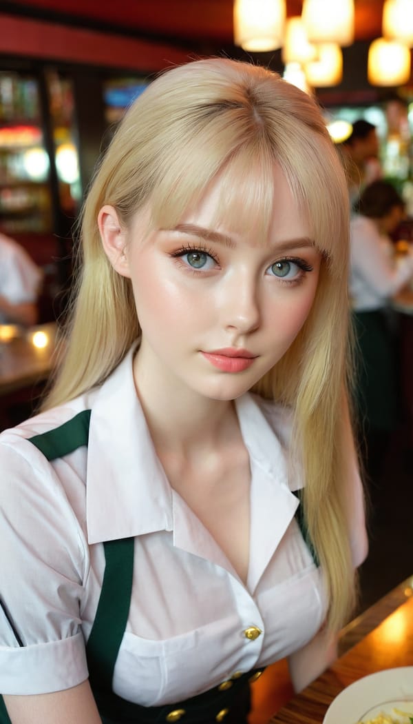 Tags: 21872187, SDXL
{"3": {"inputs": {"seed": 900029746825902, "steps": 64, "cfg": 7.94, "sampler_name": "dpmpp_2m", "scheduler": "karras", "denoise": 1.0, "model": ["27", 0], "positive": ["6", 0], "negative": ["7", 0], "latent_image": ["5", 0]}, "class_type": "KSampler"}, "4": {"inputs": {"ckpt_name": "juggernautxl.safetensors"}, "class_type": "CheckpointLoaderSimple"}, "5": {"inputs": {"width": 768, "height": 1344, "batch_size": 1}, "class_type": "EmptyLatentImage"}, "6": {"inputs": {"text": "23 year old girl, (irish:1.06), (idol:1.06), (cute:1.05), (sexy lips:1.05), (blush:0.96), (slim:0.96), (double eyelids:1.02), (seductive facial expression:0.97), (temptress:1.02), (seductive pose:1.00), (eyelashes:1.06), (beautiful eyes:0.98), (pale skin:1.06), (detailed face:1.12), (in a seductive pose:1.13), (large perky breasts:0.98), (cleavage:1.10), (thigh gap:0.97), (a waitress in uniform:1.10) working at a restaurant, (soft lighting:1.01), (film:1.03), (RAW:1.00), (natural looking skin:1.08), (skin fuzz:1.03), (portra:1.01), (candid cinema:1.01), (textured skin:1.00), (detailed skin:1.03)", "clip": ["27", 1]}, "class_type": "CLIPTextEncode"}, "7": {"inputs": {"text": "(open mouth:1.05), (watermark:1.05), (distorted:1.14), (worst quality:1.11), (bad hands:1.08), (twisted:1.07), (low resolution:1.12)", "clip": ["27", 1]}, "class_type": "CLIPTextEncode"}, "8": {"inputs": {"samples": ["3", 0], "vae": ["4", 2]}, "class_type": "VAEDecode"}, "25": {"inputs": {"lora_name": "nudify_xl.safetensors", "strength_model": 0.02, "strength_clip": 0.29, "model": ["4", 0], "clip": ["4", 1]}, "class_type": "LoraLoader"}, "26": {"inputs": {"lora_name": "shirtlift_SDXL_v2.safetensors", "strength_model": 0.12, "strength_clip": 0.17, "model": ["25", 0], "clip": ["25", 1]}, "class_type": "LoraLoader"}, "27": {"inputs": {"lora_name": "PerfectEyesXL.safetensors", "strength_model": 0.05, "strength_clip": 0.08, "model": ["26", 0], "clip": ["26", 1]}, "class_type": "LoraLoader"}, "30": {"inputs": {"model_name": "4x_NMKD-Superscale-SP_178000_G.pth"}, "class_type": "UpscaleModelLoader"}, "31": {"inputs": {"upscale_model": ["30", 0], "image": ["8", 0]}, "class_type": "ImageUpscaleWithModel"}, "32": {"inputs": {"upscale_method": "lanczos", "scale_by": 0.5, "image": ["31", 0]}, "class_type": "ImageScaleBy"}, "33": {"inputs": {"pixels": ["32", 0], "vae": ["4", 2]}, "class_type": "VAEEncode"}, "34": {"inputs": {"seed": 900029746825902, "steps": 64, "cfg": 7.94, "sampler_name": "dpmpp_2m", "scheduler": "karras", "denoise": 0.3, "model": ["27", 0], "positive": ["6", 0], "negative": ["7", 0], "latent_image": ["33", 0]}, "class_type": "KSampler"}, "36": {"inputs": {"samples": ["34", 0], "vae": ["4", 2]}, "class_type": "VAEDecode"}, "39": {"inputs": {"filename_prefix": "comfyapi-1716495144054", "images": ["36", 0]}, "class_type": "SaveImage"}}