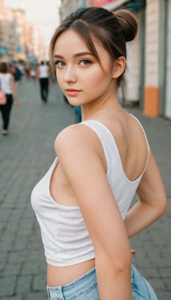 Tags: 21872187, SDXL
{"3": {"inputs": {"seed": 822856575656773, "steps": 32, "cfg": 5.03, "sampler_name": "dpmpp_2m", "scheduler": "karras", "denoise": 1.0, "model": ["27", 0], "positive": ["6", 0], "negative": ["7", 0], "latent_image": ["5", 0]}, "class_type": "KSampler"}, "4": {"inputs": {"ckpt_name": "juggernautXL_v8Rundiffusion.safetensors"}, "class_type": "CheckpointLoaderSimple"}, "5": {"inputs": {"width": 768, "height": 1344, "batch_size": 1}, "class_type": "EmptyLatentImage"}, "6": {"inputs": {"text": "23 year old girl, (ukrainian:1.12), (double eyelids:1.04), (cute:0.96), (beautiful eyes:1.11), (idol:1.14), (seductive facial expression:0.96), (sexy lips:1.10), (temptress:0.96), (eyelashes:0.98), (blush:1.07), (slim:1.03), (seductive pose:0.97), (detailed face:1.00), (perky ass:1.12), (exposed ass:1.05), (looking back:1.09), (sexy ass:1.00), (thigh gap:1.12), (white tanktop:1.12), busy street, (portra:1.04), (candid cinema:1.09), (film:1.03), (textured skin:1.02), (RAW:1.06), (natural looking skin:1.07), (skin fuzz:1.05), (soft lighting:1.09), (detailed skin:1.03)", "clip": ["27", 1]}, "class_type": "CLIPTextEncode"}, "7": {"inputs": {"text": "(distorted:1.05), (open mouth:1.07), (watermark:1.05), (twisted:1.05), (low resolution:1.06), (worst quality:1.14), (bad hands:1.09)", "clip": ["27", 1]}, "class_type": "CLIPTextEncode"}, "8": {"inputs": {"samples": ["3", 0], "vae": ["4", 2]}, "class_type": "VAEDecode"}, "25": {"inputs": {"lora_name": "nudify_xl.safetensors", "strength_model": 0.23, "strength_clip": 0.04, "model": ["4", 0], "clip": ["4", 1]}, "class_type": "LoraLoader"}, "26": {"inputs": {"lora_name": "shirtlift_SDXL_v2.safetensors", "strength_model": 0.16, "strength_clip": 0.11, "model": ["25", 0], "clip": ["25", 1]}, "class_type": "LoraLoader"}, "27": {"inputs": {"lora_name": "PerfectEyesXL.safetensors", "strength_model": 0.08, "strength_clip": 0.19, "model": ["26", 0], "clip": ["26", 1]}, "class_type": "LoraLoader"}, "30": {"inputs": {"model_name": "4x_NMKD-Superscale-SP_178000_G.pth"}, "class_type": "UpscaleModelLoader"}, "31": {"inputs": {"upscale_model": ["30", 0], "image": ["8", 0]}, "class_type": "ImageUpscaleWithModel"}, "32": {"inputs": {"upscale_method": "lanczos", "scale_by": 0.5, "image": ["31", 0]}, "class_type": "ImageScaleBy"}, "33": {"inputs": {"pixels": ["32", 0], "vae": ["4", 2]}, "class_type": "VAEEncode"}, "34": {"inputs": {"seed": 822856575656773, "steps": 32, "cfg": 5.03, "sampler_name": "dpmpp_2m", "scheduler": "karras", "denoise": 0.3, "model": ["27", 0], "positive": ["6", 0], "negative": ["7", 0], "latent_image": ["33", 0]}, "class_type": "KSampler"}, "36": {"inputs": {"samples": ["34", 0], "vae": ["4", 2]}, "class_type": "VAEDecode"}, "39": {"inputs": {"filename_prefix": "comfyapi-1708027622131", "images": ["36", 0]}, "class_type": "SaveImage"}}