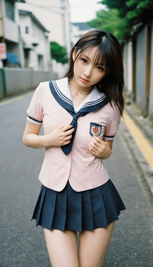 Tags: 21872187, SDXL
{"3": {"inputs": {"seed": 443102466807506, "steps": 64, "cfg": 5.66, "sampler_name": "dpmpp_2m", "scheduler": "karras", "denoise": 1.0, "model": ["27", 0], "positive": ["6", 0], "negative": ["7", 0], "latent_image": ["5", 0]}, "class_type": "KSampler"}, "4": {"inputs": {"ckpt_name": "helloworldxl.safetensors"}, "class_type": "CheckpointLoaderSimple"}, "5": {"inputs": {"width": 768, "height": 1344, "batch_size": 1}, "class_type": "EmptyLatentImage"}, "6": {"inputs": {"text": "27 year old girl, (japanese:0.98), (blush:1.11), (seductive pose:1.02), (idol:0.98), (cute:1.11), (seductive facial expression:0.99), (eyelashes:0.98), (pale skin:1.00), (beautiful eyes:1.06), (slim:1.11), (temptress:1.14), (in a seductive pose:0.96), (large perky breasts:0.95), (cleavage:1.07), (thigh gap:1.11), (school uniform:1.12), choker, busy street, (skin fuzz:1.09), (film:1.09), (RAW:1.02), (soft lighting:1.08), (detailed skin:1.02), (textured skin:1.04), (natural looking skin:1.01), (portra:1.08), (candid cinema:1.02)", "clip": ["27", 1]}, "class_type": "CLIPTextEncode"}, "7": {"inputs": {"text": "(low resolution:1.05), (bad hands:1.10), (watermark:1.12), (worst quality:1.12), (twisted:1.08), (open mouth:1.10), (distorted:1.13)", "clip": ["27", 1]}, "class_type": "CLIPTextEncode"}, "8": {"inputs": {"samples": ["3", 0], "vae": ["4", 2]}, "class_type": "VAEDecode"}, "25": {"inputs": {"lora_name": "nudify_xl.safetensors", "strength_model": 0.03, "strength_clip": 0.04, "model": ["4", 0], "clip": ["4", 1]}, "class_type": "LoraLoader"}, "26": {"inputs": {"lora_name": "shirtlift_SDXL_v2.safetensors", "strength_model": 0.12, "strength_clip": 0.01, "model": ["25", 0], "clip": ["25", 1]}, "class_type": "LoraLoader"}, "27": {"inputs": {"lora_name": "PerfectEyesXL.safetensors", "strength_model": 0.04, "strength_clip": 0.02, "model": ["26", 0], "clip": ["26", 1]}, "class_type": "LoraLoader"}, "30": {"inputs": {"model_name": "4x_NMKD-Superscale-SP_178000_G.pth"}, "class_type": "UpscaleModelLoader"}, "31": {"inputs": {"upscale_model": ["30", 0], "image": ["8", 0]}, "class_type": "ImageUpscaleWithModel"}, "32": {"inputs": {"upscale_method": "lanczos", "scale_by": 0.5, "image": ["31", 0]}, "class_type": "ImageScaleBy"}, "33": {"inputs": {"pixels": ["32", 0], "vae": ["4", 2]}, "class_type": "VAEEncode"}, "34": {"inputs": {"seed": 443102466807506, "steps": 64, "cfg": 5.66, "sampler_name": "dpmpp_2m", "scheduler": "karras", "denoise": 0.3, "model": ["27", 0], "positive": ["6", 0], "negative": ["7", 0], "latent_image": ["33", 0]}, "class_type": "KSampler"}, "36": {"inputs": {"samples": ["34", 0], "vae": ["4", 2]}, "class_type": "VAEDecode"}, "39": {"inputs": {"filename_prefix": "comfyapi-1728005697681", "images": ["36", 0]}, "class_type": "SaveImage"}}