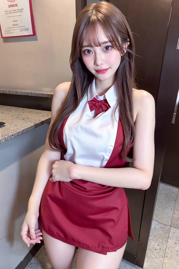 Tags: 21872187
<lora:mix4:0.44>, <lora:JapaneseDollLikeness_v15:0.66>, <lora:YaeMiko_Test:0.60>, (waitress wearing uniform:0.99), restaurant, (seductive pose:0.90), extremely detailed face, cute, (photorealistic:1.12), sexy lips, seductive smile, double eyelids, eyelashes, pale skin, perky breasts, full body portrait, textured skin, best quality, hyper realistic, tall, (long slim legs:1.03), blush, delicate and beautiful girl, (stunningly attractive:1.13)
Negative prompt: drawings, sketches, paintings, (worst quality:2.15)
Steps: 32, Sampler: DPM++ 2M Karras, CFG scale: 5.06, Seed: 422869644, Size: 512x768, Model hash: fc2511737a, Model: chilloutmix_NiPrunedFp32Fix, Seed resize from: -1x-1, Denoising strength: 0.5, Version: v1.2.1, Hires upscale: 3.0, Hires steps: 32, Hires upscaler: ESRGAN_4x