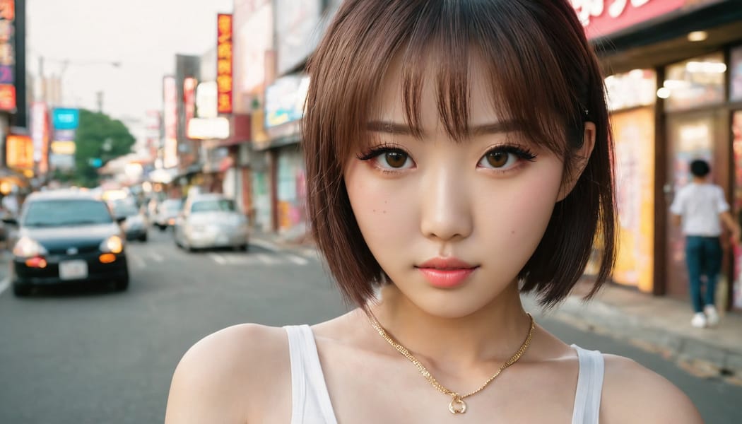 Tags: 21872187, SDXL
{"3": {"inputs": {"seed": 716918994031173, "steps": 32, "cfg": 6.18, "sampler_name": "dpmpp_2m", "scheduler": "karras", "denoise": 1.0, "model": ["27", 0], "positive": ["6", 0], "negative": ["7", 0], "latent_image": ["5", 0]}, "class_type": "KSampler"}, "4": {"inputs": {"ckpt_name": "juggernautxl.safetensors"}, "class_type": "CheckpointLoaderSimple"}, "5": {"inputs": {"width": 1344, "height": 768, "batch_size": 1}, "class_type": "EmptyLatentImage"}, "6": {"inputs": {"text": "24 year old girl, (korean:0.96), (japanese:1.08), (sexy lips:1.02), (double eyelids:1.05), (detailed face:1.11), (eyelashes:1.14), (blush:0.96), (idol:1.14), (pale skin:1.11), (seductive pose:1.10), (slim:0.95), (cute:1.07), (beautiful eyes:1.02), (temptress:1.10), (in a seductive pose:0.95), (large perky breasts:1.10), (cleavage:1.11), (thigh gap:0.98), (white tanktop:1.05), busy street, (natural looking skin:1.02), (skin fuzz:1.07), (detailed skin:1.08), (candid cinema:1.01), (RAW:1.00), (portra:1.05), (film:1.05), (soft lighting:1.01), (textured skin:1.00)", "clip": ["27", 1]}, "class_type": "CLIPTextEncode"}, "7": {"inputs": {"text": "(low resolution:1.06), (bad hands:1.05), (distorted:1.09), (twisted:1.06), (watermark:1.09), (open mouth:1.09), (worst quality:1.08)", "clip": ["27", 1]}, "class_type": "CLIPTextEncode"}, "8": {"inputs": {"samples": ["3", 0], "vae": ["4", 2]}, "class_type": "VAEDecode"}, "25": {"inputs": {"lora_name": "nudify_xl.safetensors", "strength_model": 0.07, "strength_clip": 0.37, "model": ["4", 0], "clip": ["4", 1]}, "class_type": "LoraLoader"}, "26": {"inputs": {"lora_name": "shirtlift_SDXL_v2.safetensors", "strength_model": 0.07, "strength_clip": 0.16, "model": ["25", 0], "clip": ["25", 1]}, "class_type": "LoraLoader"}, "27": {"inputs": {"lora_name": "PerfectEyesXL.safetensors", "strength_model": 0.16, "strength_clip": 0.17, "model": ["26", 0], "clip": ["26", 1]}, "class_type": "LoraLoader"}, "30": {"inputs": {"model_name": "4x_NMKD-Superscale-SP_178000_G.pth"}, "class_type": "UpscaleModelLoader"}, "31": {"inputs": {"upscale_model": ["30", 0], "image": ["8", 0]}, "class_type": "ImageUpscaleWithModel"}, "32": {"inputs": {"upscale_method": "lanczos", "scale_by": 0.5, "image": ["31", 0]}, "class_type": "ImageScaleBy"}, "33": {"inputs": {"pixels": ["32", 0], "vae": ["4", 2]}, "class_type": "VAEEncode"}, "34": {"inputs": {"seed": 716918994031173, "steps": 32, "cfg": 6.18, "sampler_name": "dpmpp_2m", "scheduler": "karras", "denoise": 0.3, "model": ["27", 0], "positive": ["6", 0], "negative": ["7", 0], "latent_image": ["33", 0]}, "class_type": "KSampler"}, "36": {"inputs": {"samples": ["34", 0], "vae": ["4", 2]}, "class_type": "VAEDecode"}, "39": {"inputs": {"filename_prefix": "comfyapi-1734859122561", "images": ["36", 0]}, "class_type": "SaveImage"}}