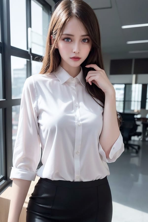 Tags: 21872187
<lora:JapaneseDollLikeness_v15:0.51>, (ukrainian:0.95), (office wear:1.19), office, (seductive pose:0.96), extremely detailed eyes, extremely detailed face, cute, (photorealistic:0.96), sexy lips, seductive smile, double eyelids, eyelashes, pale skin, textured skin, 4K, sharp, tall, (long slim legs:0.90), (thigh gap:1.02), delicate and beautiful girl, solo, (dramatic:0.99)
Negative prompt: sketches, paintings, fat, (worst quality:1.98)
Steps: 32, Sampler: DPM++ 2M Karras, CFG scale: 5.86, Seed: 3763971219, Size: 512x768, Model hash: fc2511737a, Model: chilloutmix_NiPrunedFp32Fix, Seed resize from: -1x-1, Denoising strength: 0.4, Version: v1.2.1, Hires upscale: 2.0, Hires steps: 16, Hires upscaler: ESRGAN_4x
