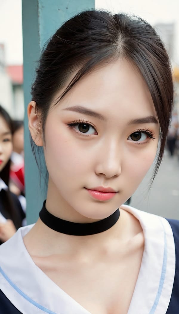 Tags: 21872187, SDXL
{"3": {"inputs": {"seed": 169630485737053, "steps": 64, "cfg": 7.26, "sampler_name": "dpmpp_2m", "scheduler": "karras", "denoise": 1.0, "model": ["27", 0], "positive": ["6", 0], "negative": ["7", 0], "latent_image": ["5", 0]}, "class_type": "KSampler"}, "4": {"inputs": {"ckpt_name": "juggernautXL_v8Rundiffusion.safetensors"}, "class_type": "CheckpointLoaderSimple"}, "5": {"inputs": {"width": 768, "height": 1344, "batch_size": 1}, "class_type": "EmptyLatentImage"}, "6": {"inputs": {"text": "23 year old girl, (ukrainian:1.10), (taiwanese:0.96), (slim:1.11), (idol:1.12), (eyelashes:1.00), (seductive facial expression:1.09), (temptress:1.07), (blush:0.96), (cute:1.07), (seductive pose:1.10), (double eyelids:1.04), (pale skin:1.09), (detailed face:1.11), (beautiful eyes:1.10), (sexy lips:1.00), (in a seductive pose:0.99), (large perky breasts:1.09), (cleavage:1.07), (thigh gap:0.97), (school uniform:1.12), choker, busy street, (RAW:1.01), (detailed skin:1.05), (textured skin:1.07), (skin fuzz:1.07), (candid cinema:1.04), (natural looking skin:1.05), (portra:1.09), (film:1.03), (soft lighting:1.03)", "clip": ["27", 1]}, "class_type": "CLIPTextEncode"}, "7": {"inputs": {"text": "(open mouth:1.10), (twisted:1.11), (bad hands:1.08), (low resolution:1.06), (watermark:1.07), (distorted:1.05)", "clip": ["27", 1]}, "class_type": "CLIPTextEncode"}, "8": {"inputs": {"samples": ["3", 0], "vae": ["4", 2]}, "class_type": "VAEDecode"}, "25": {"inputs": {"lora_name": "nudify_xl.safetensors", "strength_model": 0.12, "strength_clip": 0.19, "model": ["4", 0], "clip": ["4", 1]}, "class_type": "LoraLoader"}, "26": {"inputs": {"lora_name": "shirtlift_SDXL_v2.safetensors", "strength_model": 0.19, "strength_clip": 0.18, "model": ["25", 0], "clip": ["25", 1]}, "class_type": "LoraLoader"}, "27": {"inputs": {"lora_name": "PerfectEyesXL.safetensors", "strength_model": 0.13, "strength_clip": 0.04, "model": ["26", 0], "clip": ["26", 1]}, "class_type": "LoraLoader"}, "30": {"inputs": {"model_name": "4x_NMKD-Superscale-SP_178000_G.pth"}, "class_type": "UpscaleModelLoader"}, "31": {"inputs": {"upscale_model": ["30", 0], "image": ["8", 0]}, "class_type": "ImageUpscaleWithModel"}, "32": {"inputs": {"upscale_method": "lanczos", "scale_by": 0.5, "image": ["31", 0]}, "class_type": "ImageScaleBy"}, "33": {"inputs": {"pixels": ["32", 0], "vae": ["4", 2]}, "class_type": "VAEEncode"}, "34": {"inputs": {"seed": 169630485737053, "steps": 64, "cfg": 7.26, "sampler_name": "dpmpp_2m", "scheduler": "karras", "denoise": 0.3, "model": ["27", 0], "positive": ["6", 0], "negative": ["7", 0], "latent_image": ["33", 0]}, "class_type": "KSampler"}, "36": {"inputs": {"samples": ["34", 0], "vae": ["4", 2]}, "class_type": "VAEDecode"}, "39": {"inputs": {"filename_prefix": "comfyapi-1707994932088", "images": ["36", 0]}, "class_type": "SaveImage"}}