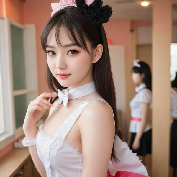 Tags: 21872187, SDXL
{"3": {"inputs": {"seed": 212652826217918, "steps": 32, "cfg": 5.02, "sampler_name": "dpmpp_2m", "scheduler": "karras", "denoise": 1.0, "model": ["27", 0], "positive": ["6", 0], "negative": ["7", 0], "latent_image": ["5", 0]}, "class_type": "KSampler"}, "4": {"inputs": {"ckpt_name": "juggernautXL_v8Rundiffusion.safetensors"}, "class_type": "CheckpointLoaderSimple"}, "5": {"inputs": {"width": 1024, "height": 1024, "batch_size": 1}, "class_type": "EmptyLatentImage"}, "6": {"inputs": {"text": "24 year old girl, (detailed face:0.96), (blush:0.99), (sexy lips:1.00), (slim:1.04), (beautiful eyes:1.10), (idol:0.97), (eyelashes:1.06), (pale skin:1.14), (seductive facial expression:1.11), (double eyelids:0.98), (temptress:1.00), (cute:0.98), (seductive pose:1.05), (perky ass:0.96), (exposed ass:0.95), (looking back:1.00), (sexy ass:1.10), (thigh gap:0.95), in a (skimpy maid costume:1.07) working at a maid cafe, choker, bowtie, headband, pleated skirt, (skin fuzz:1.09), (portra:1.02), (detailed skin:1.04), (textured skin:1.07), (film:1.08), (soft lighting:1.08), (natural looking skin:1.06), (candid cinema:1.03), (RAW:1.06)", "clip": ["27", 1]}, "class_type": "CLIPTextEncode"}, "7": {"inputs": {"text": "(watermark:1.13), (bad hands:1.12), (open mouth:1.11), (low resolution:1.09), (twisted:1.06), (worst quality:1.09), (distorted:1.07)", "clip": ["27", 1]}, "class_type": "CLIPTextEncode"}, "8": {"inputs": {"samples": ["3", 0], "vae": ["4", 2]}, "class_type": "VAEDecode"}, "25": {"inputs": {"lora_name": "nudify_xl.safetensors", "strength_model": 0.13, "strength_clip": 0.09, "model": ["4", 0], "clip": ["4", 1]}, "class_type": "LoraLoader"}, "26": {"inputs": {"lora_name": "shirtlift_SDXL_v2.safetensors", "strength_model": 0.16, "strength_clip": 0.04, "model": ["25", 0], "clip": ["25", 1]}, "class_type": "LoraLoader"}, "27": {"inputs": {"lora_name": "PerfectEyesXL.safetensors", "strength_model": 0.08, "strength_clip": 0.15, "model": ["26", 0], "clip": ["26", 1]}, "class_type": "LoraLoader"}, "30": {"inputs": {"model_name": "4x_NMKD-Superscale-SP_178000_G.pth"}, "class_type": "UpscaleModelLoader"}, "31": {"inputs": {"upscale_model": ["30", 0], "image": ["8", 0]}, "class_type": "ImageUpscaleWithModel"}, "32": {"inputs": {"upscale_method": "lanczos", "scale_by": 0.5, "image": ["31", 0]}, "class_type": "ImageScaleBy"}, "33": {"inputs": {"pixels": ["32", 0], "vae": ["4", 2]}, "class_type": "VAEEncode"}, "34": {"inputs": {"seed": 212652826217918, "steps": 32, "cfg": 5.02, "sampler_name": "dpmpp_2m", "scheduler": "karras", "denoise": 0.3, "model": ["27", 0], "positive": ["6", 0], "negative": ["7", 0], "latent_image": ["33", 0]}, "class_type": "KSampler"}, "36": {"inputs": {"samples": ["34", 0], "vae": ["4", 2]}, "class_type": "VAEDecode"}, "39": {"inputs": {"filename_prefix": "comfyapi-1707927247712", "images": ["36", 0]}, "class_type": "SaveImage"}}