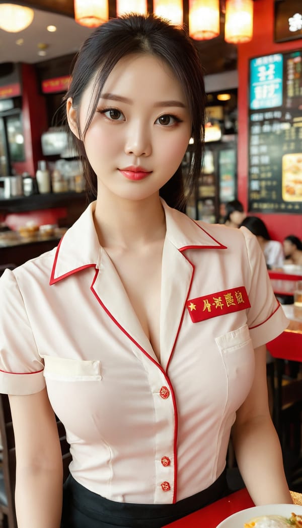 Tags: 21872187, SDXL
{"3": {"inputs": {"seed": 866180374556779, "steps": 32, "cfg": 6.69, "sampler_name": "dpmpp_2m", "scheduler": "karras", "denoise": 1.0, "model": ["27", 0], "positive": ["6", 0], "negative": ["7", 0], "latent_image": ["5", 0]}, "class_type": "KSampler"}, "4": {"inputs": {"ckpt_name": "juggernautxl.safetensors"}, "class_type": "CheckpointLoaderSimple"}, "5": {"inputs": {"width": 768, "height": 1344, "batch_size": 1}, "class_type": "EmptyLatentImage"}, "6": {"inputs": {"text": "28 year old girl, (chinese:1.09), (detailed face:1.04), (cute:1.00), (seductive facial expression:1.08), (blush:0.99), (eyelashes:1.04), (double eyelids:1.00), (pale skin:1.14), (beautiful eyes:1.14), (slim:1.04), (seductive pose:1.09), (sexy lips:1.11), (in a seductive pose:1.01), (large perky breasts:1.01), (cleavage:0.98), (thigh gap:1.12), (a waitress in uniform:1.14) working at a restaurant, (natural looking skin:1.04), (textured skin:1.01), (film:1.08), (skin fuzz:1.04), (portra:1.01), (candid cinema:1.04), (detailed skin:1.01), (soft lighting:1.01), (RAW:1.01)", "clip": ["27", 1]}, "class_type": "CLIPTextEncode"}, "7": {"inputs": {"text": "(low resolution:1.07), (open mouth:1.05), (distorted:1.07), (worst quality:1.12), (watermark:1.10), (bad hands:1.09), (twisted:1.05)", "clip": ["27", 1]}, "class_type": "CLIPTextEncode"}, "8": {"inputs": {"samples": ["3", 0], "vae": ["4", 2]}, "class_type": "VAEDecode"}, "25": {"inputs": {"lora_name": "nudify_xl.safetensors", "strength_model": 0.23, "strength_clip": 0.27, "model": ["4", 0], "clip": ["4", 1]}, "class_type": "LoraLoader"}, "26": {"inputs": {"lora_name": "shirtlift_SDXL_v2.safetensors", "strength_model": 0.14, "strength_clip": 0.17, "model": ["25", 0], "clip": ["25", 1]}, "class_type": "LoraLoader"}, "27": {"inputs": {"lora_name": "PerfectEyesXL.safetensors", "strength_model": 0.01, "strength_clip": 0.04, "model": ["26", 0], "clip": ["26", 1]}, "class_type": "LoraLoader"}, "30": {"inputs": {"model_name": "4x_NMKD-Superscale-SP_178000_G.pth"}, "class_type": "UpscaleModelLoader"}, "31": {"inputs": {"upscale_model": ["30", 0], "image": ["8", 0]}, "class_type": "ImageUpscaleWithModel"}, "32": {"inputs": {"upscale_method": "lanczos", "scale_by": 0.5, "image": ["31", 0]}, "class_type": "ImageScaleBy"}, "33": {"inputs": {"pixels": ["32", 0], "vae": ["4", 2]}, "class_type": "VAEEncode"}, "34": {"inputs": {"seed": 866180374556779, "steps": 32, "cfg": 6.69, "sampler_name": "dpmpp_2m", "scheduler": "karras", "denoise": 0.3, "model": ["27", 0], "positive": ["6", 0], "negative": ["7", 0], "latent_image": ["33", 0]}, "class_type": "KSampler"}, "36": {"inputs": {"samples": ["34", 0], "vae": ["4", 2]}, "class_type": "VAEDecode"}, "39": {"inputs": {"filename_prefix": "comfyapi-1716416751014", "images": ["36", 0]}, "class_type": "SaveImage"}}