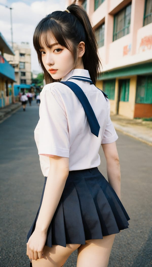 Tags: 21872187, SDXL
{"3": {"inputs": {"seed": 429720625828320, "steps": 64, "cfg": 7.17, "sampler_name": "dpmpp_2m", "scheduler": "karras", "denoise": 1.0, "model": ["27", 0], "positive": ["6", 0], "negative": ["7", 0], "latent_image": ["5", 0]}, "class_type": "KSampler"}, "4": {"inputs": {"ckpt_name": "helloworldxl.safetensors"}, "class_type": "CheckpointLoaderSimple"}, "5": {"inputs": {"width": 768, "height": 1344, "batch_size": 1}, "class_type": "EmptyLatentImage"}, "6": {"inputs": {"text": "18 year old girl, (pale skin:1.02), (idol:1.13), (seductive pose:1.07), (sexy lips:1.06), (detailed face:1.09), (double eyelids:0.98), (seductive facial expression:0.95), (temptress:1.00), (slim:1.12), (cute:1.03), (blush:0.98), (eyelashes:1.08), (beautiful eyes:1.13), (perky ass:1.02), (exposed ass:1.13), (looking back:0.99), (sexy ass:1.10), (thigh gap:0.97), (school uniform:1.05), choker, busy street, (RAW:1.07), (natural looking skin:1.09), (portra:1.04), (textured skin:1.03), (soft lighting:1.05), (candid cinema:1.01), (detailed skin:1.07), (film:1.01)", "clip": ["27", 1]}, "class_type": "CLIPTextEncode"}, "7": {"inputs": {"text": "(open mouth:1.13), (worst quality:1.13), (watermark:1.13), (low resolution:1.11), (distorted:1.10), (bad hands:1.12), (twisted:1.08)", "clip": ["27", 1]}, "class_type": "CLIPTextEncode"}, "8": {"inputs": {"samples": ["3", 0], "vae": ["4", 2]}, "class_type": "VAEDecode"}, "25": {"inputs": {"lora_name": "nudify_xl.safetensors", "strength_model": 0.07, "strength_clip": 0.34, "model": ["4", 0], "clip": ["4", 1]}, "class_type": "LoraLoader"}, "26": {"inputs": {"lora_name": "shirtlift_SDXL_v2.safetensors", "strength_model": 0.1, "strength_clip": 0.13, "model": ["25", 0], "clip": ["25", 1]}, "class_type": "LoraLoader"}, "27": {"inputs": {"lora_name": "PerfectEyesXL.safetensors", "strength_model": 0.06, "strength_clip": 0.12, "model": ["26", 0], "clip": ["26", 1]}, "class_type": "LoraLoader"}, "30": {"inputs": {"model_name": "4x_NMKD-Superscale-SP_178000_G.pth"}, "class_type": "UpscaleModelLoader"}, "31": {"inputs": {"upscale_model": ["30", 0], "image": ["8", 0]}, "class_type": "ImageUpscaleWithModel"}, "32": {"inputs": {"upscale_method": "lanczos", "scale_by": 0.5, "image": ["31", 0]}, "class_type": "ImageScaleBy"}, "33": {"inputs": {"pixels": ["32", 0], "vae": ["4", 2]}, "class_type": "VAEEncode"}, "34": {"inputs": {"seed": 429720625828320, "steps": 64, "cfg": 7.17, "sampler_name": "dpmpp_2m", "scheduler": "karras", "denoise": 0.3, "model": ["27", 0], "positive": ["6", 0], "negative": ["7", 0], "latent_image": ["33", 0]}, "class_type": "KSampler"}, "36": {"inputs": {"samples": ["34", 0], "vae": ["4", 2]}, "class_type": "VAEDecode"}, "39": {"inputs": {"filename_prefix": "comfyapi-1733110535273", "images": ["36", 0]}, "class_type": "SaveImage"}}