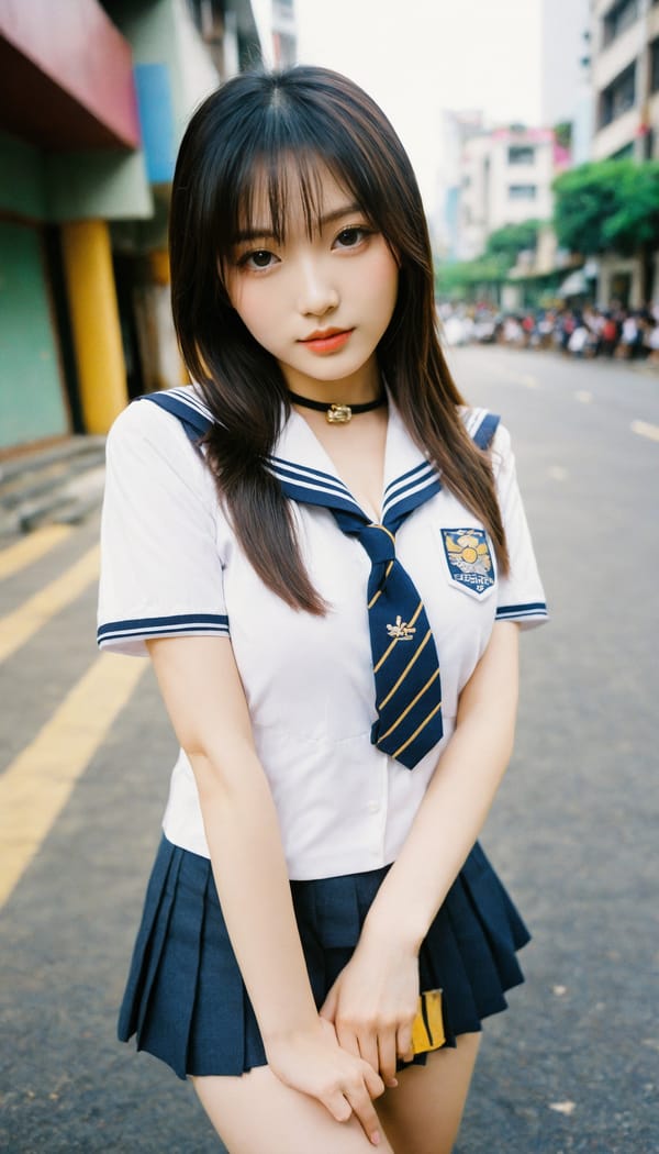 Tags: 21872187, SDXL
{"3": {"inputs": {"seed": 685276664595085, "steps": 32, "cfg": 7.24, "sampler_name": "dpmpp_2m", "scheduler": "karras", "denoise": 1.0, "model": ["27", 0], "positive": ["6", 0], "negative": ["7", 0], "latent_image": ["5", 0]}, "class_type": "KSampler"}, "4": {"inputs": {"ckpt_name": "helloworldxl.safetensors"}, "class_type": "CheckpointLoaderSimple"}, "5": {"inputs": {"width": 768, "height": 1344, "batch_size": 1}, "class_type": "EmptyLatentImage"}, "6": {"inputs": {"text": "26 year old girl, (taiwanese:1.08), (temptress:1.00), (cute:0.98), (beautiful eyes:0.98), (double eyelids:1.12), (seductive pose:1.07), (seductive facial expression:1.10), (pale skin:1.14), (slim:0.99), (idol:0.99), (sexy lips:1.00), (blush:1.02), (detailed face:0.99), (eyelashes:1.06), (in a seductive pose:1.14), (large perky breasts:1.09), (cleavage:0.95), (thigh gap:0.96), (school uniform:1.11), choker, busy street, (film:1.07), (skin fuzz:1.01), (portra:1.09), (RAW:1.08), (textured skin:1.03), (soft lighting:1.05), (detailed skin:1.01), (candid cinema:1.00), (natural looking skin:1.01)", "clip": ["27", 1]}, "class_type": "CLIPTextEncode"}, "7": {"inputs": {"text": "(distorted:1.11), (twisted:1.07), (bad hands:1.06), (open mouth:1.12), (watermark:1.12), (low resolution:1.05), (worst quality:1.06)", "clip": ["27", 1]}, "class_type": "CLIPTextEncode"}, "8": {"inputs": {"samples": ["3", 0], "vae": ["4", 2]}, "class_type": "VAEDecode"}, "25": {"inputs": {"lora_name": "nudify_xl.safetensors", "strength_model": 0.17, "strength_clip": 0.27, "model": ["4", 0], "clip": ["4", 1]}, "class_type": "LoraLoader"}, "26": {"inputs": {"lora_name": "shirtlift_SDXL_v2.safetensors", "strength_model": 0.03, "strength_clip": 0.02, "model": ["25", 0], "clip": ["25", 1]}, "class_type": "LoraLoader"}, "27": {"inputs": {"lora_name": "PerfectEyesXL.safetensors", "strength_model": 0.12, "strength_clip": 0.03, "model": ["26", 0], "clip": ["26", 1]}, "class_type": "LoraLoader"}, "30": {"inputs": {"model_name": "4x_NMKD-Superscale-SP_178000_G.pth"}, "class_type": "UpscaleModelLoader"}, "31": {"inputs": {"upscale_model": ["30", 0], "image": ["8", 0]}, "class_type": "ImageUpscaleWithModel"}, "32": {"inputs": {"upscale_method": "lanczos", "scale_by": 0.5, "image": ["31", 0]}, "class_type": "ImageScaleBy"}, "33": {"inputs": {"pixels": ["32", 0], "vae": ["4", 2]}, "class_type": "VAEEncode"}, "34": {"inputs": {"seed": 685276664595085, "steps": 32, "cfg": 7.24, "sampler_name": "dpmpp_2m", "scheduler": "karras", "denoise": 0.3, "model": ["27", 0], "positive": ["6", 0], "negative": ["7", 0], "latent_image": ["33", 0]}, "class_type": "KSampler"}, "36": {"inputs": {"samples": ["34", 0], "vae": ["4", 2]}, "class_type": "VAEDecode"}, "39": {"inputs": {"filename_prefix": "comfyapi-1713274482358", "images": ["36", 0]}, "class_type": "SaveImage"}}