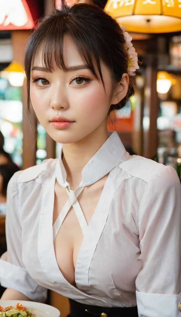 Tags: 21872187, SDXL
{"3": {"inputs": {"seed": 862043258865487, "steps": 32, "cfg": 6.07, "sampler_name": "dpmpp_2m", "scheduler": "karras", "denoise": 1.0, "model": ["27", 0], "positive": ["6", 0], "negative": ["7", 0], "latent_image": ["5", 0]}, "class_type": "KSampler"}, "4": {"inputs": {"ckpt_name": "juggernautxl.safetensors"}, "class_type": "CheckpointLoaderSimple"}, "5": {"inputs": {"width": 768, "height": 1344, "batch_size": 1}, "class_type": "EmptyLatentImage"}, "6": {"inputs": {"text": "24 year old girl, (japanese:1.07), (ukrainian:1.09), (russian:0.99), (seductive pose:1.00), (cute:1.02), (temptress:1.04), (blush:1.04), (detailed face:1.13), (idol:1.10), (sexy lips:1.13), (double eyelids:1.04), (seductive facial expression:0.97), (slim:1.08), (eyelashes:1.08), (beautiful eyes:1.13), (pale skin:1.10), (on all fours:1.11), (spreading ass cheeks:0.99), (from behind:1.05), (backboob:1.01), (a waitress in uniform:1.08) working at a restaurant, (textured skin:1.05), (portra:1.08), (natural looking skin:1.05), (soft lighting:1.02), (detailed skin:1.08), (candid cinema:1.07), (RAW:1.09), (film:1.06), (skin fuzz:1.07)", "clip": ["27", 1]}, "class_type": "CLIPTextEncode"}, "7": {"inputs": {"text": "(watermark:1.13), (low resolution:1.09), (open mouth:1.13), (worst quality:1.05), (bad hands:1.12), (twisted:1.13), (distorted:1.13)", "clip": ["27", 1]}, "class_type": "CLIPTextEncode"}, "8": {"inputs": {"samples": ["3", 0], "vae": ["4", 2]}, "class_type": "VAEDecode"}, "25": {"inputs": {"lora_name": "nudify_xl.safetensors", "strength_model": 0.23, "strength_clip": 0.04, "model": ["4", 0], "clip": ["4", 1]}, "class_type": "LoraLoader"}, "26": {"inputs": {"lora_name": "shirtlift_SDXL_v2.safetensors", "strength_model": 0.08, "strength_clip": 0.03, "model": ["25", 0], "clip": ["25", 1]}, "class_type": "LoraLoader"}, "27": {"inputs": {"lora_name": "PerfectEyesXL.safetensors", "strength_model": 0.16, "strength_clip": 0.16, "model": ["26", 0], "clip": ["26", 1]}, "class_type": "LoraLoader"}, "30": {"inputs": {"model_name": "4x_NMKD-Superscale-SP_178000_G.pth"}, "class_type": "UpscaleModelLoader"}, "31": {"inputs": {"upscale_model": ["30", 0], "image": ["8", 0]}, "class_type": "ImageUpscaleWithModel"}, "32": {"inputs": {"upscale_method": "lanczos", "scale_by": 0.5, "image": ["31", 0]}, "class_type": "ImageScaleBy"}, "33": {"inputs": {"pixels": ["32", 0], "vae": ["4", 2]}, "class_type": "VAEEncode"}, "34": {"inputs": {"seed": 862043258865487, "steps": 32, "cfg": 6.07, "sampler_name": "dpmpp_2m", "scheduler": "karras", "denoise": 0.3, "model": ["27", 0], "positive": ["6", 0], "negative": ["7", 0], "latent_image": ["33", 0]}, "class_type": "KSampler"}, "36": {"inputs": {"samples": ["34", 0], "vae": ["4", 2]}, "class_type": "VAEDecode"}, "39": {"inputs": {"filename_prefix": "comfyapi-1724303675752", "images": ["36", 0]}, "class_type": "SaveImage"}}