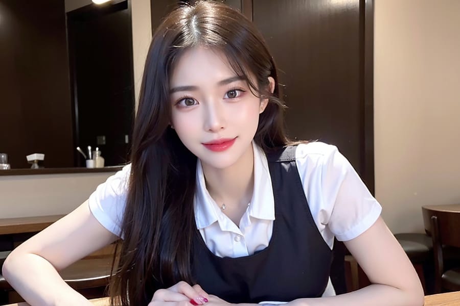 Tags: 21872187
<lora:mix4:0.53>, <lora:koreanDollLikeness:0.45>, <lora:taiwanDollLikeness_v20:0.45>, (waitress wearing uniform:1.18), restaurant, (seductive pose:1.02), extremely detailed eyes, extremely detailed face, (photorealistic:1.00), sexy lips, seductive smile, double eyelids, eyelashes, pale skin, perky breasts, full body portrait, textured skin, 4K, RAW, best quality, sharp, hyper realistic, tall, solo, (stunningly attractive:1.01)
Negative prompt: sketches, anime, ugly, fat, disfigured, (worst quality:2.09)
Steps: 32, Sampler: DPM++ 2M Karras, CFG scale: 6.69, Seed: 882655334, Size: 768x512, Model hash: fc2511737a, Model: chilloutmix_NiPrunedFp32Fix, Seed resize from: -1x-1, Denoising strength: 0.3, Version: v1.2.1, Hires upscale: 2.0, Hires steps: 32, Hires upscaler: ESRGAN_4x