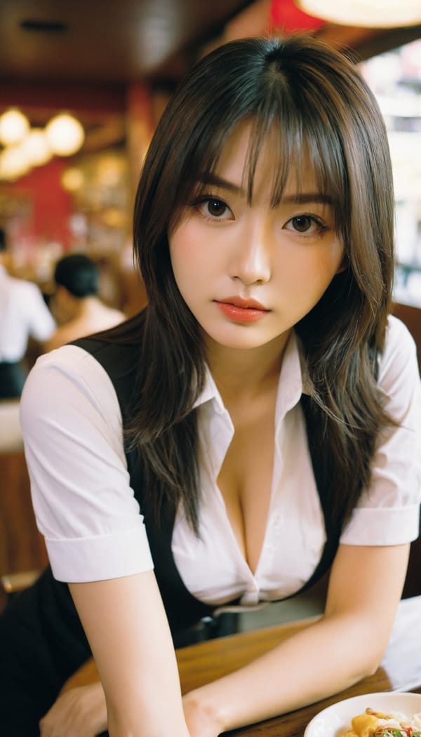 Tags: 21872187, SDXL
{"3": {"inputs": {"seed": 967799710619202, "steps": 32, "cfg": 6.76, "sampler_name": "dpmpp_2m", "scheduler": "karras", "denoise": 1.0, "model": ["27", 0], "positive": ["6", 0], "negative": ["7", 0], "latent_image": ["5", 0]}, "class_type": "KSampler"}, "4": {"inputs": {"ckpt_name": "helloworldxl.safetensors"}, "class_type": "CheckpointLoaderSimple"}, "5": {"inputs": {"width": 768, "height": 1344, "batch_size": 1}, "class_type": "EmptyLatentImage"}, "6": {"inputs": {"text": "21 year old girl, (taiwanese:1.06), (japanese:0.98), (sexy lips:0.96), (eyelashes:1.08), (cute:1.13), (slim:1.04), (temptress:1.00), (seductive facial expression:1.00), (detailed face:1.10), (seductive pose:1.13), (blush:1.02), (idol:1.05), (beautiful eyes:1.05), (in a seductive pose:1.02), (large perky breasts:1.07), (cleavage:1.03), (thigh gap:1.10), (a waitress in uniform:1.12) working at a restaurant, (candid cinema:1.04), (natural looking skin:1.03), (soft lighting:1.06), (film:1.08), (skin fuzz:1.06), (portra:1.05), (detailed skin:1.09), (textured skin:1.05), (RAW:1.00)", "clip": ["27", 1]}, "class_type": "CLIPTextEncode"}, "7": {"inputs": {"text": "(distorted:1.13), (bad hands:1.07), (low resolution:1.14), (watermark:1.06), (worst quality:1.09), (open mouth:1.09), (twisted:1.07)", "clip": ["27", 1]}, "class_type": "CLIPTextEncode"}, "8": {"inputs": {"samples": ["3", 0], "vae": ["4", 2]}, "class_type": "VAEDecode"}, "25": {"inputs": {"lora_name": "nudify_xl.safetensors", "strength_model": 0.17, "strength_clip": 0.15, "model": ["4", 0], "clip": ["4", 1]}, "class_type": "LoraLoader"}, "26": {"inputs": {"lora_name": "shirtlift_SDXL_v2.safetensors", "strength_model": 0.02, "strength_clip": 0.04, "model": ["25", 0], "clip": ["25", 1]}, "class_type": "LoraLoader"}, "27": {"inputs": {"lora_name": "PerfectEyesXL.safetensors", "strength_model": 0.18, "strength_clip": 0.07, "model": ["26", 0], "clip": ["26", 1]}, "class_type": "LoraLoader"}, "30": {"inputs": {"model_name": "4x_NMKD-Superscale-SP_178000_G.pth"}, "class_type": "UpscaleModelLoader"}, "31": {"inputs": {"upscale_model": ["30", 0], "image": ["8", 0]}, "class_type": "ImageUpscaleWithModel"}, "32": {"inputs": {"upscale_method": "lanczos", "scale_by": 0.5, "image": ["31", 0]}, "class_type": "ImageScaleBy"}, "33": {"inputs": {"pixels": ["32", 0], "vae": ["4", 2]}, "class_type": "VAEEncode"}, "34": {"inputs": {"seed": 967799710619202, "steps": 32, "cfg": 6.76, "sampler_name": "dpmpp_2m", "scheduler": "karras", "denoise": 0.3, "model": ["27", 0], "positive": ["6", 0], "negative": ["7", 0], "latent_image": ["33", 0]}, "class_type": "KSampler"}, "36": {"inputs": {"samples": ["34", 0], "vae": ["4", 2]}, "class_type": "VAEDecode"}, "39": {"inputs": {"filename_prefix": "comfyapi-1719024367977", "images": ["36", 0]}, "class_type": "SaveImage"}}