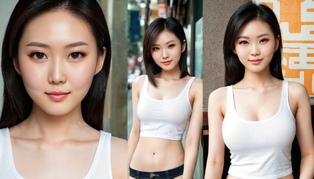 Tags: 21872187, SDXL
{"3": {"inputs": {"seed": 214992851236164, "steps": 32, "cfg": 7.95, "sampler_name": "dpmpp_2m", "scheduler": "karras", "denoise": 1.0, "model": ["27", 0], "positive": ["6", 0], "negative": ["7", 0], "latent_image": ["5", 0]}, "class_type": "KSampler"}, "4": {"inputs": {"ckpt_name": "juggernautXL_v8Rundiffusion.safetensors"}, "class_type": "CheckpointLoaderSimple"}, "5": {"inputs": {"width": 1344, "height": 768, "batch_size": 1}, "class_type": "EmptyLatentImage"}, "6": {"inputs": {"text": "27 year old girl, (taiwanese:1.05), (idol:0.98), (blush:0.98), (seductive pose:1.09), (slim:1.10), (pale skin:1.01), (seductive facial expression:1.08), (beautiful eyes:0.95), (temptress:1.02), (detailed face:1.01), (double eyelids:0.95), (sexy lips:1.07), (cute:0.96), (in a seductive pose:1.01), (large perky breasts:1.03), (cleavage:1.03), (thigh gap:0.95), (white tanktop:1.14), busy street, (skin fuzz:1.08), (portra:1.03), (textured skin:1.02), (natural looking skin:1.02), (detailed skin:1.01), (RAW:1.01), (candid cinema:1.01), (soft lighting:1.02), (film:1.01)", "clip": ["27", 1]}, "class_type": "CLIPTextEncode"}, "7": {"inputs": {"text": "(open mouth:1.08), (worst quality:1.08), (twisted:1.06), (bad hands:1.09), (low resolution:1.09), (watermark:1.08), (distorted:1.06)", "clip": ["27", 1]}, "class_type": "CLIPTextEncode"}, "8": {"inputs": {"samples": ["3", 0], "vae": ["4", 2]}, "class_type": "VAEDecode"}, "25": {"inputs": {"lora_name": "nudify_xl.safetensors", "strength_model": 0.13, "strength_clip": 0.0, "model": ["4", 0], "clip": ["4", 1]}, "class_type": "LoraLoader"}, "26": {"inputs": {"lora_name": "shirtlift_SDXL_v2.safetensors", "strength_model": 0.03, "strength_clip": 0.04, "model": ["25", 0], "clip": ["25", 1]}, "class_type": "LoraLoader"}, "27": {"inputs": {"lora_name": "PerfectEyesXL.safetensors", "strength_model": 0.05, "strength_clip": 0.11, "model": ["26", 0], "clip": ["26", 1]}, "class_type": "LoraLoader"}, "30": {"inputs": {"model_name": "4x_NMKD-Superscale-SP_178000_G.pth"}, "class_type": "UpscaleModelLoader"}, "31": {"inputs": {"upscale_model": ["30", 0], "image": ["8", 0]}, "class_type": "ImageUpscaleWithModel"}, "32": {"inputs": {"upscale_method": "lanczos", "scale_by": 0.5, "image": ["31", 0]}, "class_type": "ImageScaleBy"}, "33": {"inputs": {"pixels": ["32", 0], "vae": ["4", 2]}, "class_type": "VAEEncode"}, "34": {"inputs": {"seed": 214992851236164, "steps": 32, "cfg": 7.95, "sampler_name": "dpmpp_2m", "scheduler": "karras", "denoise": 0.3, "model": ["27", 0], "positive": ["6", 0], "negative": ["7", 0], "latent_image": ["33", 0]}, "class_type": "KSampler"}, "36": {"inputs": {"samples": ["34", 0], "vae": ["4", 2]}, "class_type": "VAEDecode"}, "39": {"inputs": {"filename_prefix": "comfyapi-1707750930506", "images": ["36", 0]}, "class_type": "SaveImage"}}