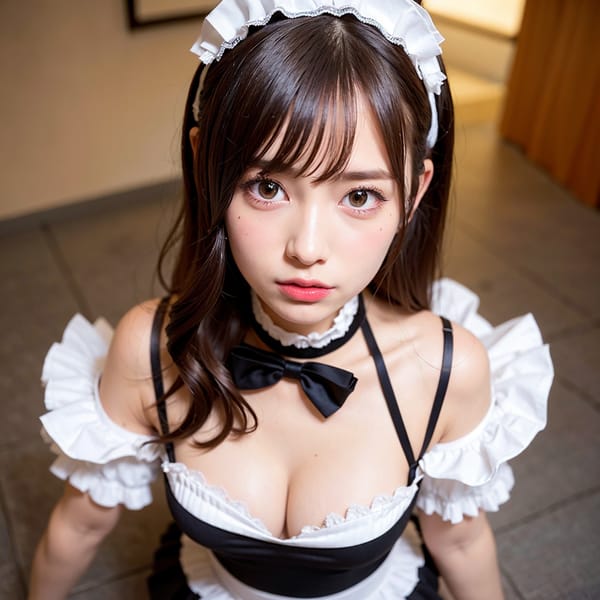 Tags: 21872187
<lora:JapaneseDollLikeness_v15:0.57>, maid cafe, stockings, (maid costume:0.98), choker, bowtie, headband, (pleated skirt:1.16), (seductive pose:1.11), extremely detailed eyes, extremely detailed face, cute, (photorealistic:0.91), sexy lips, seductive smile, double eyelids, eyelashes, perky breasts, full body portrait, textured skin, hyper realistic, tall, (long slim legs:1.20), delicate and beautiful girl, 1girl, solo, (stunningly attractive:1.05)
Negative prompt: drawings, sketches, anime, black and white, disfigured, (worst quality:2.06)
Steps: 32, Sampler: DPM++ 2M Karras, CFG scale: 6.99, Seed: 2972038654, Size: 768x768, Model hash: fc2511737a, Model: chilloutmix_NiPrunedFp32Fix, Seed resize from: -1x-1, Denoising strength: 0.3, Version: v1.2.1, Hires upscale: 2.0, Hires steps: 16, Hires upscaler: ESRGAN_4x