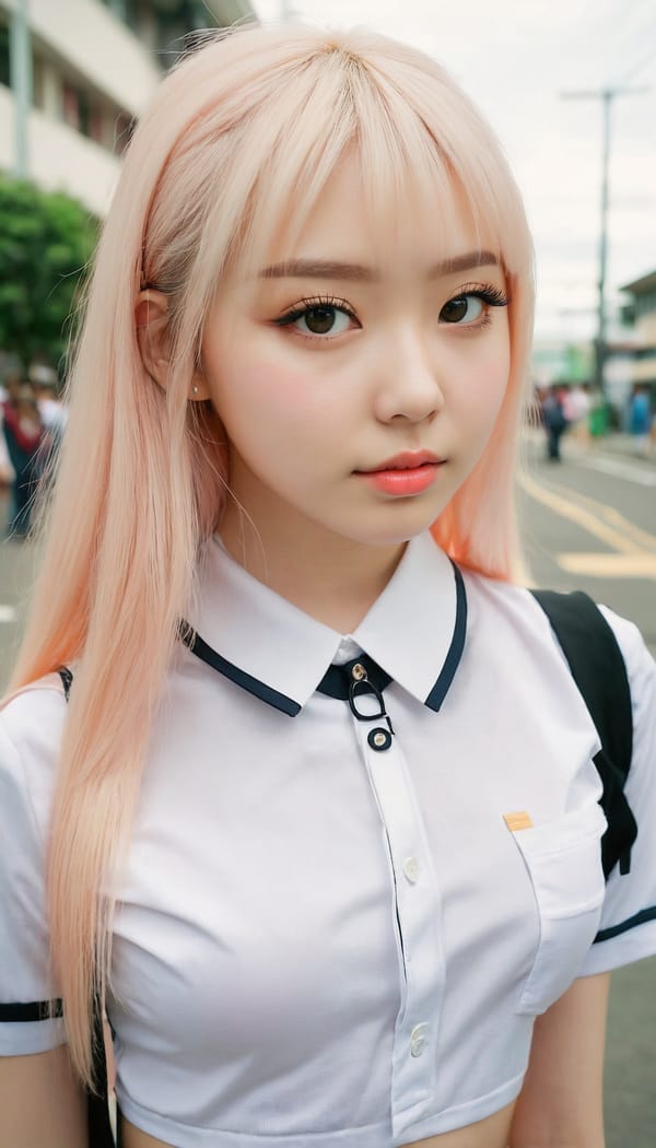 Tags: 21872187, SDXL
{"3": {"inputs": {"seed": 386456383341247, "steps": 32, "cfg": 6.97, "sampler_name": "dpmpp_2m", "scheduler": "karras", "denoise": 1.0, "model": ["27", 0], "positive": ["6", 0], "negative": ["7", 0], "latent_image": ["5", 0]}, "class_type": "KSampler"}, "4": {"inputs": {"ckpt_name": "juggernautxl.safetensors"}, "class_type": "CheckpointLoaderSimple"}, "5": {"inputs": {"width": 768, "height": 1344, "batch_size": 1}, "class_type": "EmptyLatentImage"}, "6": {"inputs": {"text": "22 year old girl, (double eyelids:1.01), (cute:1.06), (slim:0.98), (seductive facial expression:0.99), (idol:0.96), (temptress:1.05), (seductive pose:0.99), (blush:1.14), (sexy lips:0.95), (detailed face:1.06), (pale skin:1.13), (beautiful eyes:0.96), (eyelashes:1.14), (perky ass:1.02), (exposed ass:0.98), (looking back:1.11), (sexy ass:1.03), (thigh gap:0.96), (school uniform:1.14), choker, busy street, (film:1.09), (natural looking skin:1.04), (RAW:1.04), (detailed skin:1.04), (portra:1.09), (candid cinema:1.01), (skin fuzz:1.08), (textured skin:1.05), (soft lighting:1.03)", "clip": ["27", 1]}, "class_type": "CLIPTextEncode"}, "7": {"inputs": {"text": "(watermark:1.07), (bad hands:1.11), (open mouth:1.10), (worst quality:1.13), (twisted:1.12), (distorted:1.12), (low resolution:1.07)", "clip": ["27", 1]}, "class_type": "CLIPTextEncode"}, "8": {"inputs": {"samples": ["3", 0], "vae": ["4", 2]}, "class_type": "VAEDecode"}, "25": {"inputs": {"lora_name": "nudify_xl.safetensors", "strength_model": 0.32, "strength_clip": 0.22, "model": ["4", 0], "clip": ["4", 1]}, "class_type": "LoraLoader"}, "26": {"inputs": {"lora_name": "shirtlift_SDXL_v2.safetensors", "strength_model": 0.14, "strength_clip": 0.17, "model": ["25", 0], "clip": ["25", 1]}, "class_type": "LoraLoader"}, "27": {"inputs": {"lora_name": "PerfectEyesXL.safetensors", "strength_model": 0.17, "strength_clip": 0.07, "model": ["26", 0], "clip": ["26", 1]}, "class_type": "LoraLoader"}, "30": {"inputs": {"model_name": "4x_NMKD-Superscale-SP_178000_G.pth"}, "class_type": "UpscaleModelLoader"}, "31": {"inputs": {"upscale_model": ["30", 0], "image": ["8", 0]}, "class_type": "ImageUpscaleWithModel"}, "32": {"inputs": {"upscale_method": "lanczos", "scale_by": 0.5, "image": ["31", 0]}, "class_type": "ImageScaleBy"}, "33": {"inputs": {"pixels": ["32", 0], "vae": ["4", 2]}, "class_type": "VAEEncode"}, "34": {"inputs": {"seed": 386456383341247, "steps": 32, "cfg": 6.97, "sampler_name": "dpmpp_2m", "scheduler": "karras", "denoise": 0.3, "model": ["27", 0], "positive": ["6", 0], "negative": ["7", 0], "latent_image": ["33", 0]}, "class_type": "KSampler"}, "36": {"inputs": {"samples": ["34", 0], "vae": ["4", 2]}, "class_type": "VAEDecode"}, "39": {"inputs": {"filename_prefix": "comfyapi-1718611887395", "images": ["36", 0]}, "class_type": "SaveImage"}}