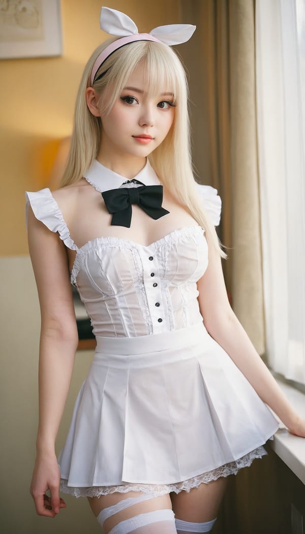 Tags: 21872187, SDXL
{"3": {"inputs": {"seed": 556324211607375, "steps": 32, "cfg": 6.18, "sampler_name": "dpmpp_2m", "scheduler": "karras", "denoise": 1.0, "model": ["27", 0], "positive": ["6", 0], "negative": ["7", 0], "latent_image": ["5", 0]}, "class_type": "KSampler"}, "4": {"inputs": {"ckpt_name": "juggernautxl.safetensors"}, "class_type": "CheckpointLoaderSimple"}, "5": {"inputs": {"width": 768, "height": 1344, "batch_size": 1}, "class_type": "EmptyLatentImage"}, "6": {"inputs": {"text": "20 year old girl, (pale skin:1.01), (idol:1.07), (sexy lips:1.10), (cute:1.00), (eyelashes:1.10), (detailed face:1.00), (double eyelids:1.12), (blush:0.97), (seductive pose:1.09), (temptress:0.97), (seductive facial expression:1.04), (beautiful eyes:1.06), (slim:1.08), (perky ass:0.95), (exposed ass:1.10), (looking back:1.12), (sexy ass:1.13), (thigh gap:1.10), in a (skimpy maid costume:1.00) working at a maid cafe, choker, bowtie, headband, pleated skirt, (textured skin:1.05), (film:1.05), (candid cinema:1.00), (portra:1.04), (RAW:1.09), (natural looking skin:1.01), (detailed skin:1.00), (soft lighting:1.08)", "clip": ["27", 1]}, "class_type": "CLIPTextEncode"}, "7": {"inputs": {"text": "(worst quality:1.09), (open mouth:1.14), (distorted:1.14), (twisted:1.07), (low resolution:1.14), (watermark:1.07), (bad hands:1.06)", "clip": ["27", 1]}, "class_type": "CLIPTextEncode"}, "8": {"inputs": {"samples": ["3", 0], "vae": ["4", 2]}, "class_type": "VAEDecode"}, "25": {"inputs": {"lora_name": "nudify_xl.safetensors", "strength_model": 0.3, "strength_clip": 0.11, "model": ["4", 0], "clip": ["4", 1]}, "class_type": "LoraLoader"}, "26": {"inputs": {"lora_name": "shirtlift_SDXL_v2.safetensors", "strength_model": 0.11, "strength_clip": 0.0, "model": ["25", 0], "clip": ["25", 1]}, "class_type": "LoraLoader"}, "27": {"inputs": {"lora_name": "PerfectEyesXL.safetensors", "strength_model": 0.1, "strength_clip": 0.02, "model": ["26", 0], "clip": ["26", 1]}, "class_type": "LoraLoader"}, "30": {"inputs": {"model_name": "4x_NMKD-Superscale-SP_178000_G.pth"}, "class_type": "UpscaleModelLoader"}, "31": {"inputs": {"upscale_model": ["30", 0], "image": ["8", 0]}, "class_type": "ImageUpscaleWithModel"}, "32": {"inputs": {"upscale_method": "lanczos", "scale_by": 0.5, "image": ["31", 0]}, "class_type": "ImageScaleBy"}, "33": {"inputs": {"pixels": ["32", 0], "vae": ["4", 2]}, "class_type": "VAEEncode"}, "34": {"inputs": {"seed": 556324211607375, "steps": 32, "cfg": 6.18, "sampler_name": "dpmpp_2m", "scheduler": "karras", "denoise": 0.3, "model": ["27", 0], "positive": ["6", 0], "negative": ["7", 0], "latent_image": ["33", 0]}, "class_type": "KSampler"}, "36": {"inputs": {"samples": ["34", 0], "vae": ["4", 2]}, "class_type": "VAEDecode"}, "39": {"inputs": {"filename_prefix": "comfyapi-1733102899171", "images": ["36", 0]}, "class_type": "SaveImage"}}