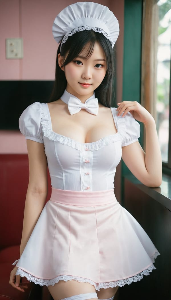 Tags: 21872187, SDXL
{"3": {"inputs": {"seed": 877543007978624, "steps": 64, "cfg": 7.25, "sampler_name": "dpmpp_2m", "scheduler": "karras", "denoise": 1.0, "model": ["27", 0], "positive": ["6", 0], "negative": ["7", 0], "latent_image": ["5", 0]}, "class_type": "KSampler"}, "4": {"inputs": {"ckpt_name": "juggernautXL_v8Rundiffusion.safetensors"}, "class_type": "CheckpointLoaderSimple"}, "5": {"inputs": {"width": 768, "height": 1344, "batch_size": 1}, "class_type": "EmptyLatentImage"}, "6": {"inputs": {"text": "25 year old girl, (taiwanese:1.14), (japanese:1.08), (pale skin:1.13), (seductive facial expression:1.00), (blush:1.06), (detailed face:1.02), (slim:1.12), (idol:1.06), (sexy lips:1.05), (double eyelids:1.12), (eyelashes:1.05), (cute:1.00), (temptress:1.03), (seductive pose:1.07), (in a seductive pose:1.14), (large perky breasts:0.97), (cleavage:0.99), (thigh gap:1.12), in a (skimpy maid costume:1.14) working at a maid cafe, choker, bowtie, headband, pleated skirt, (portra:1.05), (film:1.05), (skin fuzz:1.04), (natural looking skin:1.00), (candid cinema:1.03), (soft lighting:1.05), (textured skin:1.07), (RAW:1.09), (detailed skin:1.07)", "clip": ["27", 1]}, "class_type": "CLIPTextEncode"}, "7": {"inputs": {"text": "(bad hands:1.12), (distorted:1.08), (open mouth:1.08), (twisted:1.12), (watermark:1.05), (worst quality:1.14), (low resolution:1.08)", "clip": ["27", 1]}, "class_type": "CLIPTextEncode"}, "8": {"inputs": {"samples": ["3", 0], "vae": ["4", 2]}, "class_type": "VAEDecode"}, "25": {"inputs": {"lora_name": "nudify_xl.safetensors", "strength_model": 0.17, "strength_clip": 0.15, "model": ["4", 0], "clip": ["4", 1]}, "class_type": "LoraLoader"}, "26": {"inputs": {"lora_name": "shirtlift_SDXL_v2.safetensors", "strength_model": 0.06, "strength_clip": 0.03, "model": ["25", 0], "clip": ["25", 1]}, "class_type": "LoraLoader"}, "27": {"inputs": {"lora_name": "PerfectEyesXL.safetensors", "strength_model": 0.12, "strength_clip": 0.02, "model": ["26", 0], "clip": ["26", 1]}, "class_type": "LoraLoader"}, "30": {"inputs": {"model_name": "4x_NMKD-Superscale-SP_178000_G.pth"}, "class_type": "UpscaleModelLoader"}, "31": {"inputs": {"upscale_model": ["30", 0], "image": ["8", 0]}, "class_type": "ImageUpscaleWithModel"}, "32": {"inputs": {"upscale_method": "lanczos", "scale_by": 0.5, "image": ["31", 0]}, "class_type": "ImageScaleBy"}, "33": {"inputs": {"pixels": ["32", 0], "vae": ["4", 2]}, "class_type": "VAEEncode"}, "34": {"inputs": {"seed": 877543007978624, "steps": 64, "cfg": 7.25, "sampler_name": "dpmpp_2m", "scheduler": "karras", "denoise": 0.3, "model": ["27", 0], "positive": ["6", 0], "negative": ["7", 0], "latent_image": ["33", 0]}, "class_type": "KSampler"}, "36": {"inputs": {"samples": ["34", 0], "vae": ["4", 2]}, "class_type": "VAEDecode"}, "39": {"inputs": {"filename_prefix": "comfyapi-1708244940181", "images": ["36", 0]}, "class_type": "SaveImage"}}