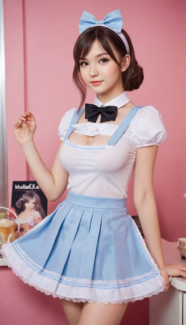 Tags: 21872187, SDXL
{"3": {"inputs": {"seed": 481245836805913, "steps": 64, "cfg": 5.86, "sampler_name": "dpmpp_2m", "scheduler": "karras", "denoise": 1.0, "model": ["27", 0], "positive": ["6", 0], "negative": ["7", 0], "latent_image": ["5", 0]}, "class_type": "KSampler"}, "4": {"inputs": {"ckpt_name": "juggernautXL_v8Rundiffusion.safetensors"}, "class_type": "CheckpointLoaderSimple"}, "5": {"inputs": {"width": 768, "height": 1344, "batch_size": 1}, "class_type": "EmptyLatentImage"}, "6": {"inputs": {"text": "21 year old girl, (ukrainian:0.96), (temptress:1.06), (sexy lips:1.14), (idol:0.97), (beautiful eyes:0.97), (seductive facial expression:1.04), (seductive pose:1.08), (cute:1.00), (blush:0.95), (slim:0.98), (double eyelids:0.98), (detailed face:0.98), (eyelashes:0.99), (pale skin:1.11), (in a seductive pose:1.12), (large perky breasts:1.04), (cleavage:1.01), (thigh gap:0.97), in a (skimpy maid costume:1.07) working at a maid cafe, choker, bowtie, headband, pleated skirt, (candid cinema:1.03), (film:1.08), (natural looking skin:1.07), (detailed skin:1.06), (skin fuzz:1.06), (soft lighting:1.05), (portra:1.00), (textured skin:1.05), (RAW:1.03)", "clip": ["27", 1]}, "class_type": "CLIPTextEncode"}, "7": {"inputs": {"text": "(twisted:1.07), (low resolution:1.11), (distorted:1.10), (watermark:1.06), (worst quality:1.08), (open mouth:1.05), (bad hands:1.12)", "clip": ["27", 1]}, "class_type": "CLIPTextEncode"}, "8": {"inputs": {"samples": ["3", 0], "vae": ["4", 2]}, "class_type": "VAEDecode"}, "25": {"inputs": {"lora_name": "nudify_xl.safetensors", "strength_model": 0.38, "strength_clip": 0.06, "model": ["4", 0], "clip": ["4", 1]}, "class_type": "LoraLoader"}, "26": {"inputs": {"lora_name": "shirtlift_SDXL_v2.safetensors", "strength_model": 0.01, "strength_clip": 0.04, "model": ["25", 0], "clip": ["25", 1]}, "class_type": "LoraLoader"}, "27": {"inputs": {"lora_name": "PerfectEyesXL.safetensors", "strength_model": 0.02, "strength_clip": 0.02, "model": ["26", 0], "clip": ["26", 1]}, "class_type": "LoraLoader"}, "30": {"inputs": {"model_name": "4x_NMKD-Superscale-SP_178000_G.pth"}, "class_type": "UpscaleModelLoader"}, "31": {"inputs": {"upscale_model": ["30", 0], "image": ["8", 0]}, "class_type": "ImageUpscaleWithModel"}, "32": {"inputs": {"upscale_method": "lanczos", "scale_by": 0.5, "image": ["31", 0]}, "class_type": "ImageScaleBy"}, "33": {"inputs": {"pixels": ["32", 0], "vae": ["4", 2]}, "class_type": "VAEEncode"}, "34": {"inputs": {"seed": 481245836805913, "steps": 64, "cfg": 5.86, "sampler_name": "dpmpp_2m", "scheduler": "karras", "denoise": 0.3, "model": ["27", 0], "positive": ["6", 0], "negative": ["7", 0], "latent_image": ["33", 0]}, "class_type": "KSampler"}, "36": {"inputs": {"samples": ["34", 0], "vae": ["4", 2]}, "class_type": "VAEDecode"}, "39": {"inputs": {"filename_prefix": "comfyapi-1708039147481", "images": ["36", 0]}, "class_type": "SaveImage"}}