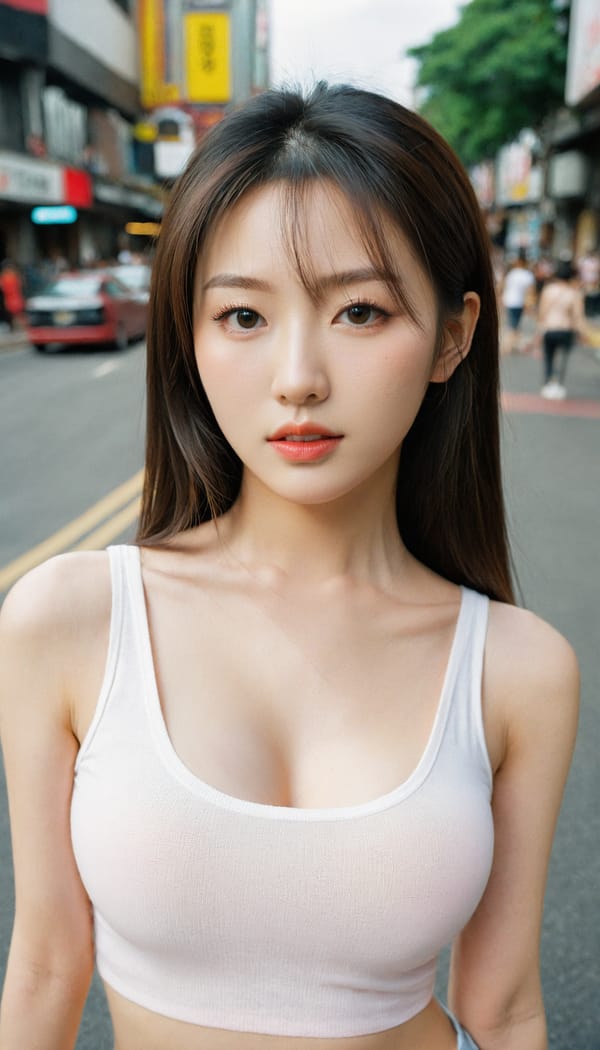 Tags: 21872187, SDXL
{"3": {"inputs": {"seed": 448470730038602, "steps": 32, "cfg": 7.08, "sampler_name": "dpmpp_2m", "scheduler": "karras", "denoise": 1.0, "model": ["27", 0], "positive": ["6", 0], "negative": ["7", 0], "latent_image": ["5", 0]}, "class_type": "KSampler"}, "4": {"inputs": {"ckpt_name": "leosamsHelloworldSDXL_helloworldSDXL32DPO.safetensors"}, "class_type": "CheckpointLoaderSimple"}, "5": {"inputs": {"width": 768, "height": 1344, "batch_size": 1}, "class_type": "EmptyLatentImage"}, "6": {"inputs": {"text": "25 year old girl, (korean:0.96), (slim:1.13), (blush:1.00), (detailed face:1.10), (eyelashes:1.09), (idol:0.95), (cute:1.03), (temptress:0.95), (beautiful eyes:1.08), (seductive facial expression:1.01), (seductive pose:1.11), (sexy lips:0.96), (pale skin:1.04), (double eyelids:1.03), (in a seductive pose:0.99), (large perky breasts:1.06), (cleavage:1.13), (thigh gap:1.05), (white tanktop:1.08), busy street, (film:1.09), (candid cinema:1.01), (portra:1.02), (soft lighting:1.08), (textured skin:1.07), (RAW:1.04), (detailed skin:1.09), (natural looking skin:1.04), (skin fuzz:1.07)", "clip": ["27", 1]}, "class_type": "CLIPTextEncode"}, "7": {"inputs": {"text": "(low resolution:1.12), (worst quality:1.13), (watermark:1.07), (twisted:1.12), (distorted:1.13), (bad hands:1.06), (open mouth:1.08)", "clip": ["27", 1]}, "class_type": "CLIPTextEncode"}, "8": {"inputs": {"samples": ["3", 0], "vae": ["4", 2]}, "class_type": "VAEDecode"}, "25": {"inputs": {"lora_name": "nudify_xl.safetensors", "strength_model": 0.23, "strength_clip": 0.14, "model": ["4", 0], "clip": ["4", 1]}, "class_type": "LoraLoader"}, "26": {"inputs": {"lora_name": "shirtlift_SDXL_v2.safetensors", "strength_model": 0.06, "strength_clip": 0.15, "model": ["25", 0], "clip": ["25", 1]}, "class_type": "LoraLoader"}, "27": {"inputs": {"lora_name": "PerfectEyesXL.safetensors", "strength_model": 0.16, "strength_clip": 0.15, "model": ["26", 0], "clip": ["26", 1]}, "class_type": "LoraLoader"}, "30": {"inputs": {"model_name": "4x_NMKD-Superscale-SP_178000_G.pth"}, "class_type": "UpscaleModelLoader"}, "31": {"inputs": {"upscale_model": ["30", 0], "image": ["8", 0]}, "class_type": "ImageUpscaleWithModel"}, "32": {"inputs": {"upscale_method": "lanczos", "scale_by": 0.5, "image": ["31", 0]}, "class_type": "ImageScaleBy"}, "33": {"inputs": {"pixels": ["32", 0], "vae": ["4", 2]}, "class_type": "VAEEncode"}, "34": {"inputs": {"seed": 448470730038602, "steps": 32, "cfg": 7.08, "sampler_name": "dpmpp_2m", "scheduler": "karras", "denoise": 0.3, "model": ["27", 0], "positive": ["6", 0], "negative": ["7", 0], "latent_image": ["33", 0]}, "class_type": "KSampler"}, "36": {"inputs": {"samples": ["34", 0], "vae": ["4", 2]}, "class_type": "VAEDecode"}, "39": {"inputs": {"filename_prefix": "comfyapi-1707760534735", "images": ["36", 0]}, "class_type": "SaveImage"}}