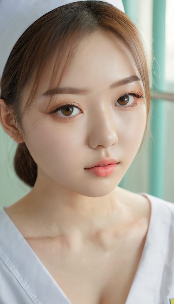 Tags: 21872187, SDXL
{"3": {"inputs": {"seed": 885343375942432, "steps": 32, "cfg": 5.79, "sampler_name": "dpmpp_2m", "scheduler": "karras", "denoise": 1.0, "model": ["27", 0], "positive": ["6", 0], "negative": ["7", 0], "latent_image": ["5", 0]}, "class_type": "KSampler"}, "4": {"inputs": {"ckpt_name": "juggernautxl.safetensors"}, "class_type": "CheckpointLoaderSimple"}, "5": {"inputs": {"width": 768, "height": 1344, "batch_size": 1}, "class_type": "EmptyLatentImage"}, "6": {"inputs": {"text": "18 year old girl, (ukrainian:1.12), (korean:0.95), (cute:1.07), (sexy lips:1.02), (seductive pose:1.06), (blush:0.99), (slim:1.02), (double eyelids:1.07), (detailed face:1.00), (idol:1.07), (eyelashes:1.07), (temptress:1.10), (beautiful eyes:1.13), (seductive facial expression:1.01), (pale skin:1.13), (in a seductive pose:1.12), (large perky breasts:1.05), (cleavage:1.10), (thigh gap:1.10), (nurse in uniform:1.12) working in a hospital ward, (candid cinema:1.03), (film:1.07), (detailed skin:1.03), (textured skin:1.05), (portra:1.09), (RAW:1.01), (soft lighting:1.00), (skin fuzz:1.07), (natural looking skin:1.02)", "clip": ["27", 1]}, "class_type": "CLIPTextEncode"}, "7": {"inputs": {"text": "(watermark:1.12), (twisted:1.05), (worst quality:1.08), (low resolution:1.10), (bad hands:1.06), (distorted:1.08), (open mouth:1.05)", "clip": ["27", 1]}, "class_type": "CLIPTextEncode"}, "8": {"inputs": {"samples": ["3", 0], "vae": ["4", 2]}, "class_type": "VAEDecode"}, "25": {"inputs": {"lora_name": "nudify_xl.safetensors", "strength_model": 0.33, "strength_clip": 0.27, "model": ["4", 0], "clip": ["4", 1]}, "class_type": "LoraLoader"}, "26": {"inputs": {"lora_name": "shirtlift_SDXL_v2.safetensors", "strength_model": 0.08, "strength_clip": 0.05, "model": ["25", 0], "clip": ["25", 1]}, "class_type": "LoraLoader"}, "27": {"inputs": {"lora_name": "PerfectEyesXL.safetensors", "strength_model": 0.17, "strength_clip": 0.11, "model": ["26", 0], "clip": ["26", 1]}, "class_type": "LoraLoader"}, "30": {"inputs": {"model_name": "4x_NMKD-Superscale-SP_178000_G.pth"}, "class_type": "UpscaleModelLoader"}, "31": {"inputs": {"upscale_model": ["30", 0], "image": ["8", 0]}, "class_type": "ImageUpscaleWithModel"}, "32": {"inputs": {"upscale_method": "lanczos", "scale_by": 0.5, "image": ["31", 0]}, "class_type": "ImageScaleBy"}, "33": {"inputs": {"pixels": ["32", 0], "vae": ["4", 2]}, "class_type": "VAEEncode"}, "34": {"inputs": {"seed": 885343375942432, "steps": 32, "cfg": 5.79, "sampler_name": "dpmpp_2m", "scheduler": "karras", "denoise": 0.3, "model": ["27", 0], "positive": ["6", 0], "negative": ["7", 0], "latent_image": ["33", 0]}, "class_type": "KSampler"}, "36": {"inputs": {"samples": ["34", 0], "vae": ["4", 2]}, "class_type": "VAEDecode"}, "39": {"inputs": {"filename_prefix": "comfyapi-1726913788840", "images": ["36", 0]}, "class_type": "SaveImage"}}