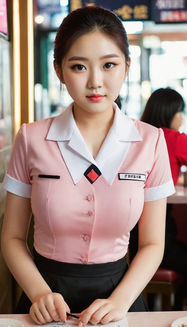 Tags: 21872187, SDXL
{"3": {"inputs": {"seed": 649880564896544, "steps": 32, "cfg": 6.08, "sampler_name": "dpmpp_2m", "scheduler": "karras", "denoise": 1.0, "model": ["27", 0], "positive": ["6", 0], "negative": ["7", 0], "latent_image": ["5", 0]}, "class_type": "KSampler"}, "4": {"inputs": {"ckpt_name": "juggernautXL_v8Rundiffusion.safetensors"}, "class_type": "CheckpointLoaderSimple"}, "5": {"inputs": {"width": 768, "height": 1344, "batch_size": 1}, "class_type": "EmptyLatentImage"}, "6": {"inputs": {"text": "18 year old girl, (korean:1.08), (eyelashes:1.00), (double eyelids:1.08), (beautiful eyes:1.12), (idol:1.12), (temptress:1.01), (detailed face:1.00), (pale skin:0.98), (blush:1.03), (cute:1.12), (seductive pose:0.99), (sexy lips:1.10), (in a seductive pose:1.08), (large perky breasts:1.05), (cleavage:1.02), (thigh gap:1.04), (a waitress in uniform:1.06) working at a restaurant, (candid cinema:1.00), (textured skin:1.02), (RAW:1.07), (skin fuzz:1.00), (natural looking skin:1.01), (film:1.06), (soft lighting:1.04), (detailed skin:1.02), (portra:1.01)", "clip": ["27", 1]}, "class_type": "CLIPTextEncode"}, "7": {"inputs": {"text": "(distorted:1.14), (open mouth:1.13), (low resolution:1.08), (twisted:1.09), (watermark:1.06), (worst quality:1.08), (bad hands:1.07)", "clip": ["27", 1]}, "class_type": "CLIPTextEncode"}, "8": {"inputs": {"samples": ["3", 0], "vae": ["4", 2]}, "class_type": "VAEDecode"}, "25": {"inputs": {"lora_name": "nudify_xl.safetensors", "strength_model": 0.36, "strength_clip": 0.33, "model": ["4", 0], "clip": ["4", 1]}, "class_type": "LoraLoader"}, "26": {"inputs": {"lora_name": "shirtlift_SDXL_v2.safetensors", "strength_model": 0.11, "strength_clip": 0.19, "model": ["25", 0], "clip": ["25", 1]}, "class_type": "LoraLoader"}, "27": {"inputs": {"lora_name": "PerfectEyesXL.safetensors", "strength_model": 0.0, "strength_clip": 0.13, "model": ["26", 0], "clip": ["26", 1]}, "class_type": "LoraLoader"}, "30": {"inputs": {"model_name": "4x_NMKD-Superscale-SP_178000_G.pth"}, "class_type": "UpscaleModelLoader"}, "31": {"inputs": {"upscale_model": ["30", 0], "image": ["8", 0]}, "class_type": "ImageUpscaleWithModel"}, "32": {"inputs": {"upscale_method": "lanczos", "scale_by": 0.5, "image": ["31", 0]}, "class_type": "ImageScaleBy"}, "33": {"inputs": {"pixels": ["32", 0], "vae": ["4", 2]}, "class_type": "VAEEncode"}, "34": {"inputs": {"seed": 649880564896544, "steps": 32, "cfg": 6.08, "sampler_name": "dpmpp_2m", "scheduler": "karras", "denoise": 0.3, "model": ["27", 0], "positive": ["6", 0], "negative": ["7", 0], "latent_image": ["33", 0]}, "class_type": "KSampler"}, "36": {"inputs": {"samples": ["34", 0], "vae": ["4", 2]}, "class_type": "VAEDecode"}, "39": {"inputs": {"filename_prefix": "comfyapi-1707413284905", "images": ["36", 0]}, "class_type": "SaveImage"}}