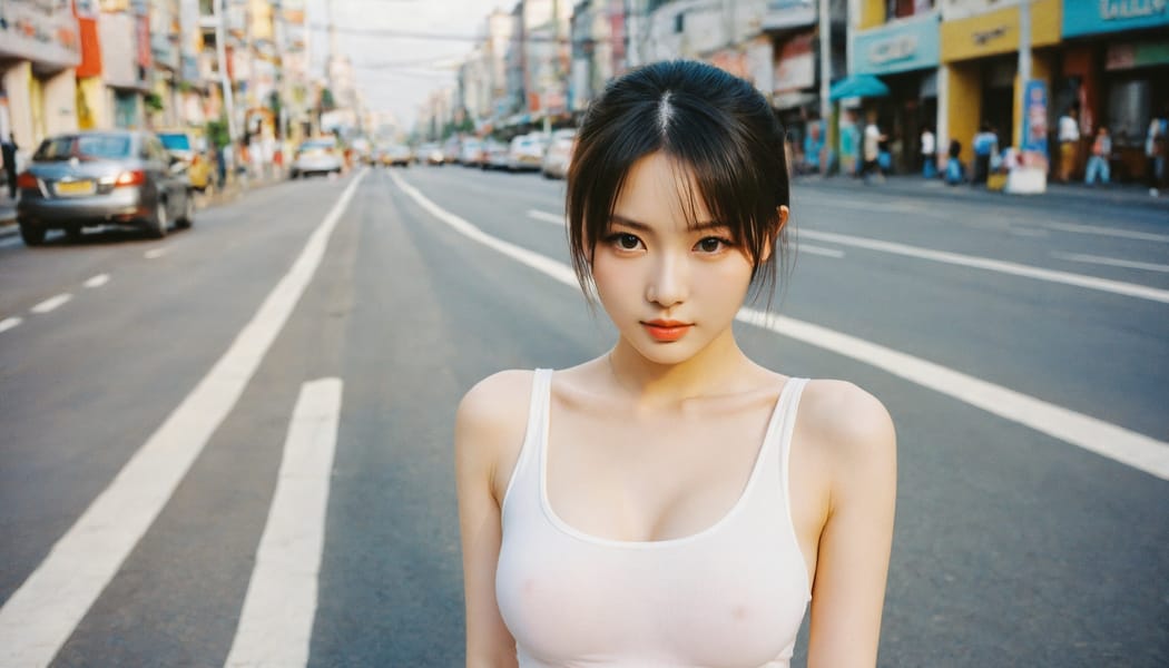 Tags: 21872187, SDXL
{"3": {"inputs": {"seed": 477320886302559, "steps": 64, "cfg": 6.72, "sampler_name": "dpmpp_2m", "scheduler": "karras", "denoise": 1.0, "model": ["27", 0], "positive": ["6", 0], "negative": ["7", 0], "latent_image": ["5", 0]}, "class_type": "KSampler"}, "4": {"inputs": {"ckpt_name": "helloworldxl.safetensors"}, "class_type": "CheckpointLoaderSimple"}, "5": {"inputs": {"width": 1344, "height": 768, "batch_size": 1}, "class_type": "EmptyLatentImage"}, "6": {"inputs": {"text": "24 year old girl, (russian:1.12), (taiwanese:1.00), (cute:1.10), (detailed face:1.08), (seductive facial expression:1.05), (slim:0.98), (sexy lips:1.02), (seductive pose:1.10), (idol:1.03), (eyelashes:1.05), (temptress:1.14), (beautiful eyes:0.95), (pale skin:1.02), (blush:1.09), (double eyelids:1.13), (in a seductive pose:1.00), (large perky breasts:1.01), (cleavage:0.95), (thigh gap:1.08), (white tanktop:1.06), busy street, (portra:1.03), (detailed skin:1.04), (soft lighting:1.07), (film:1.07), (skin fuzz:1.00), (textured skin:1.09), (RAW:1.03), (natural looking skin:1.00), (candid cinema:1.07)", "clip": ["27", 1]}, "class_type": "CLIPTextEncode"}, "7": {"inputs": {"text": "(distorted:1.07), (open mouth:1.13), (watermark:1.08), (bad hands:1.05), (twisted:1.14), (low resolution:1.07), (worst quality:1.08)", "clip": ["27", 1]}, "class_type": "CLIPTextEncode"}, "8": {"inputs": {"samples": ["3", 0], "vae": ["4", 2]}, "class_type": "VAEDecode"}, "25": {"inputs": {"lora_name": "nudify_xl.safetensors", "strength_model": 0.08, "strength_clip": 0.11, "model": ["4", 0], "clip": ["4", 1]}, "class_type": "LoraLoader"}, "26": {"inputs": {"lora_name": "shirtlift_SDXL_v2.safetensors", "strength_model": 0.02, "strength_clip": 0.02, "model": ["25", 0], "clip": ["25", 1]}, "class_type": "LoraLoader"}, "27": {"inputs": {"lora_name": "PerfectEyesXL.safetensors", "strength_model": 0.03, "strength_clip": 0.0, "model": ["26", 0], "clip": ["26", 1]}, "class_type": "LoraLoader"}, "30": {"inputs": {"model_name": "4x_NMKD-Superscale-SP_178000_G.pth"}, "class_type": "UpscaleModelLoader"}, "31": {"inputs": {"upscale_model": ["30", 0], "image": ["8", 0]}, "class_type": "ImageUpscaleWithModel"}, "32": {"inputs": {"upscale_method": "lanczos", "scale_by": 0.5, "image": ["31", 0]}, "class_type": "ImageScaleBy"}, "33": {"inputs": {"pixels": ["32", 0], "vae": ["4", 2]}, "class_type": "VAEEncode"}, "34": {"inputs": {"seed": 477320886302559, "steps": 64, "cfg": 6.72, "sampler_name": "dpmpp_2m", "scheduler": "karras", "denoise": 0.3, "model": ["27", 0], "positive": ["6", 0], "negative": ["7", 0], "latent_image": ["33", 0]}, "class_type": "KSampler"}, "36": {"inputs": {"samples": ["34", 0], "vae": ["4", 2]}, "class_type": "VAEDecode"}, "39": {"inputs": {"filename_prefix": "comfyapi-1713387450617", "images": ["36", 0]}, "class_type": "SaveImage"}}