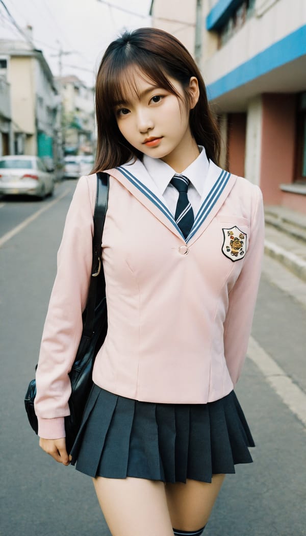 Tags: 21872187, SDXL
{"3": {"inputs": {"seed": 518871484566097, "steps": 64, "cfg": 7.05, "sampler_name": "dpmpp_2m", "scheduler": "karras", "denoise": 1.0, "model": ["27", 0], "positive": ["6", 0], "negative": ["7", 0], "latent_image": ["5", 0]}, "class_type": "KSampler"}, "4": {"inputs": {"ckpt_name": "helloworldxl.safetensors"}, "class_type": "CheckpointLoaderSimple"}, "5": {"inputs": {"width": 768, "height": 1344, "batch_size": 1}, "class_type": "EmptyLatentImage"}, "6": {"inputs": {"text": "24 year old girl, (russian:0.98), (korean:1.09), (idol:1.09), (sexy lips:1.02), (eyelashes:0.97), (double eyelids:1.00), (slim:1.02), (temptress:1.14), (cute:0.95), (blush:1.04), (seductive facial expression:1.00), (seductive pose:1.12), (perky ass:0.99), (exposed ass:1.06), (looking back:1.10), (sexy ass:1.01), (thigh gap:0.98), (school uniform:1.11), choker, busy street, (skin fuzz:1.00), (natural looking skin:1.05), (RAW:1.08), (detailed skin:1.02), (film:1.07), (textured skin:1.08), (candid cinema:1.06), (soft lighting:1.02), (portra:1.01)", "clip": ["27", 1]}, "class_type": "CLIPTextEncode"}, "7": {"inputs": {"text": "(bad hands:1.10), (twisted:1.06), (watermark:1.13), (distorted:1.08), (low resolution:1.12), (worst quality:1.05), (open mouth:1.14)", "clip": ["27", 1]}, "class_type": "CLIPTextEncode"}, "8": {"inputs": {"samples": ["3", 0], "vae": ["4", 2]}, "class_type": "VAEDecode"}, "25": {"inputs": {"lora_name": "nudify_xl.safetensors", "strength_model": 0.04, "strength_clip": 0.27, "model": ["4", 0], "clip": ["4", 1]}, "class_type": "LoraLoader"}, "26": {"inputs": {"lora_name": "shirtlift_SDXL_v2.safetensors", "strength_model": 0.14, "strength_clip": 0.11, "model": ["25", 0], "clip": ["25", 1]}, "class_type": "LoraLoader"}, "27": {"inputs": {"lora_name": "PerfectEyesXL.safetensors", "strength_model": 0.14, "strength_clip": 0.11, "model": ["26", 0], "clip": ["26", 1]}, "class_type": "LoraLoader"}, "30": {"inputs": {"model_name": "4x_NMKD-Superscale-SP_178000_G.pth"}, "class_type": "UpscaleModelLoader"}, "31": {"inputs": {"upscale_model": ["30", 0], "image": ["8", 0]}, "class_type": "ImageUpscaleWithModel"}, "32": {"inputs": {"upscale_method": "lanczos", "scale_by": 0.5, "image": ["31", 0]}, "class_type": "ImageScaleBy"}, "33": {"inputs": {"pixels": ["32", 0], "vae": ["4", 2]}, "class_type": "VAEEncode"}, "34": {"inputs": {"seed": 518871484566097, "steps": 64, "cfg": 7.05, "sampler_name": "dpmpp_2m", "scheduler": "karras", "denoise": 0.3, "model": ["27", 0], "positive": ["6", 0], "negative": ["7", 0], "latent_image": ["33", 0]}, "class_type": "KSampler"}, "36": {"inputs": {"samples": ["34", 0], "vae": ["4", 2]}, "class_type": "VAEDecode"}, "39": {"inputs": {"filename_prefix": "comfyapi-1727929959768", "images": ["36", 0]}, "class_type": "SaveImage"}}