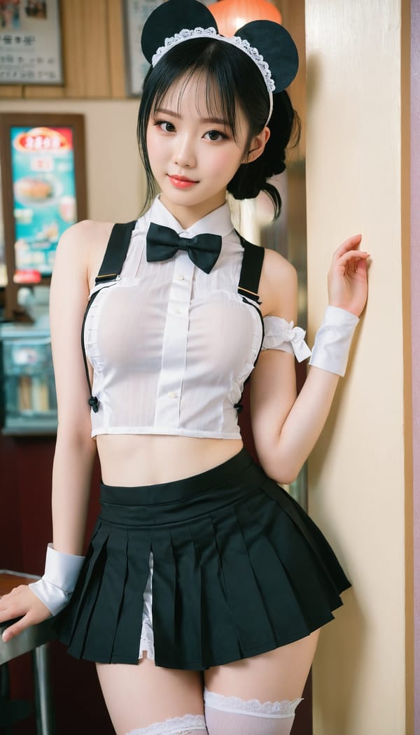 Tags: 21872187, SDXL
{"3": {"inputs": {"seed": 489874071176968, "steps": 64, "cfg": 7.63, "sampler_name": "dpmpp_2m", "scheduler": "karras", "denoise": 1.0, "model": ["27", 0], "positive": ["6", 0], "negative": ["7", 0], "latent_image": ["5", 0]}, "class_type": "KSampler"}, "4": {"inputs": {"ckpt_name": "juggernautxl.safetensors"}, "class_type": "CheckpointLoaderSimple"}, "5": {"inputs": {"width": 768, "height": 1344, "batch_size": 1}, "class_type": "EmptyLatentImage"}, "6": {"inputs": {"text": "21 year old girl, (chinese:1.07), (pale skin:1.00), (seductive pose:1.03), (idol:1.13), (blush:0.95), (sexy lips:1.06), (seductive facial expression:1.13), (double eyelids:1.04), (beautiful eyes:0.95), (eyelashes:1.06), (detailed face:0.95), (slim:1.06), (cute:1.05), (perky ass:1.11), (exposed ass:1.13), (looking back:1.10), (sexy ass:0.95), (thigh gap:1.07), in a (skimpy maid costume:1.02) working at a maid cafe, choker, bowtie, headband, pleated skirt, (detailed skin:1.02), (film:1.05), (skin fuzz:1.03), (textured skin:1.08), (RAW:1.00), (natural looking skin:1.07), (soft lighting:1.01), (candid cinema:1.05), (portra:1.03)", "clip": ["27", 1]}, "class_type": "CLIPTextEncode"}, "7": {"inputs": {"text": "(distorted:1.06), (bad hands:1.06), (watermark:1.10), (open mouth:1.08), (twisted:1.09), (low resolution:1.09), (worst quality:1.10)", "clip": ["27", 1]}, "class_type": "CLIPTextEncode"}, "8": {"inputs": {"samples": ["3", 0], "vae": ["4", 2]}, "class_type": "VAEDecode"}, "25": {"inputs": {"lora_name": "nudify_xl.safetensors", "strength_model": 0.05, "strength_clip": 0.26, "model": ["4", 0], "clip": ["4", 1]}, "class_type": "LoraLoader"}, "26": {"inputs": {"lora_name": "shirtlift_SDXL_v2.safetensors", "strength_model": 0.18, "strength_clip": 0.06, "model": ["25", 0], "clip": ["25", 1]}, "class_type": "LoraLoader"}, "27": {"inputs": {"lora_name": "PerfectEyesXL.safetensors", "strength_model": 0.07, "strength_clip": 0.08, "model": ["26", 0], "clip": ["26", 1]}, "class_type": "LoraLoader"}, "30": {"inputs": {"model_name": "4x_NMKD-Superscale-SP_178000_G.pth"}, "class_type": "UpscaleModelLoader"}, "31": {"inputs": {"upscale_model": ["30", 0], "image": ["8", 0]}, "class_type": "ImageUpscaleWithModel"}, "32": {"inputs": {"upscale_method": "lanczos", "scale_by": 0.5, "image": ["31", 0]}, "class_type": "ImageScaleBy"}, "33": {"inputs": {"pixels": ["32", 0], "vae": ["4", 2]}, "class_type": "VAEEncode"}, "34": {"inputs": {"seed": 489874071176968, "steps": 64, "cfg": 7.63, "sampler_name": "dpmpp_2m", "scheduler": "karras", "denoise": 0.3, "model": ["27", 0], "positive": ["6", 0], "negative": ["7", 0], "latent_image": ["33", 0]}, "class_type": "KSampler"}, "36": {"inputs": {"samples": ["34", 0], "vae": ["4", 2]}, "class_type": "VAEDecode"}, "39": {"inputs": {"filename_prefix": "comfyapi-1732516040683", "images": ["36", 0]}, "class_type": "SaveImage"}}