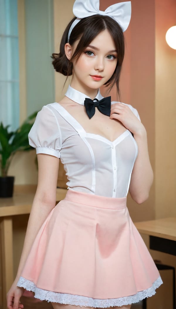 Tags: 21872187, SDXL
{"3": {"inputs": {"seed": 174570737616118, "steps": 64, "cfg": 6.89, "sampler_name": "dpmpp_2m", "scheduler": "karras", "denoise": 1.0, "model": ["27", 0], "positive": ["6", 0], "negative": ["7", 0], "latent_image": ["5", 0]}, "class_type": "KSampler"}, "4": {"inputs": {"ckpt_name": "juggernautXL_v8Rundiffusion.safetensors"}, "class_type": "CheckpointLoaderSimple"}, "5": {"inputs": {"width": 768, "height": 1344, "batch_size": 1}, "class_type": "EmptyLatentImage"}, "6": {"inputs": {"text": "24 year old girl, (ukrainian:0.95), (russian:0.95), (blush:1.14), (sexy lips:1.10), (pale skin:1.07), (detailed face:0.98), (cute:1.01), (double eyelids:1.04), (slim:1.12), (seductive pose:1.05), (idol:1.02), (eyelashes:0.95), (beautiful eyes:1.01), (temptress:1.04), (seductive facial expression:1.02), (perky ass:0.99), (exposed ass:1.14), (looking back:1.11), (sexy ass:1.03), (thigh gap:0.97), in a (skimpy maid costume:1.01) working at a maid cafe, choker, bowtie, headband, pleated skirt, (soft lighting:1.01), (film:1.01), (natural looking skin:1.04), (RAW:1.05), (detailed skin:1.00), (textured skin:1.00), (portra:1.07), (skin fuzz:1.01), (candid cinema:1.08)", "clip": ["27", 1]}, "class_type": "CLIPTextEncode"}, "7": {"inputs": {"text": "(low resolution:1.14), (worst quality:1.14), (distorted:1.10), (bad hands:1.10), (twisted:1.11), (open mouth:1.12), (watermark:1.07)", "clip": ["27", 1]}, "class_type": "CLIPTextEncode"}, "8": {"inputs": {"samples": ["3", 0], "vae": ["4", 2]}, "class_type": "VAEDecode"}, "25": {"inputs": {"lora_name": "nudify_xl.safetensors", "strength_model": 0.12, "strength_clip": 0.2, "model": ["4", 0], "clip": ["4", 1]}, "class_type": "LoraLoader"}, "26": {"inputs": {"lora_name": "shirtlift_SDXL_v2.safetensors", "strength_model": 0.15, "strength_clip": 0.04, "model": ["25", 0], "clip": ["25", 1]}, "class_type": "LoraLoader"}, "27": {"inputs": {"lora_name": "PerfectEyesXL.safetensors", "strength_model": 0.17, "strength_clip": 0.0, "model": ["26", 0], "clip": ["26", 1]}, "class_type": "LoraLoader"}, "30": {"inputs": {"model_name": "4x_NMKD-Superscale-SP_178000_G.pth"}, "class_type": "UpscaleModelLoader"}, "31": {"inputs": {"upscale_model": ["30", 0], "image": ["8", 0]}, "class_type": "ImageUpscaleWithModel"}, "32": {"inputs": {"upscale_method": "lanczos", "scale_by": 0.5, "image": ["31", 0]}, "class_type": "ImageScaleBy"}, "33": {"inputs": {"pixels": ["32", 0], "vae": ["4", 2]}, "class_type": "VAEEncode"}, "34": {"inputs": {"seed": 174570737616118, "steps": 64, "cfg": 6.89, "sampler_name": "dpmpp_2m", "scheduler": "karras", "denoise": 0.3, "model": ["27", 0], "positive": ["6", 0], "negative": ["7", 0], "latent_image": ["33", 0]}, "class_type": "KSampler"}, "36": {"inputs": {"samples": ["34", 0], "vae": ["4", 2]}, "class_type": "VAEDecode"}, "39": {"inputs": {"filename_prefix": "comfyapi-1707877243224", "images": ["36", 0]}, "class_type": "SaveImage"}}