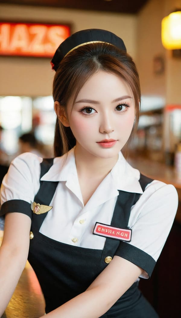 Tags: 21872187, SDXL
{"3": {"inputs": {"seed": 451010895024344, "steps": 64, "cfg": 6.22, "sampler_name": "dpmpp_2m", "scheduler": "karras", "denoise": 1.0, "model": ["27", 0], "positive": ["6", 0], "negative": ["7", 0], "latent_image": ["5", 0]}, "class_type": "KSampler"}, "4": {"inputs": {"ckpt_name": "leosamsHelloworldSDXL_helloworldSDXL32DPO.safetensors"}, "class_type": "CheckpointLoaderSimple"}, "5": {"inputs": {"width": 768, "height": 1344, "batch_size": 1}, "class_type": "EmptyLatentImage"}, "6": {"inputs": {"text": "28 year old girl, (idol:0.95), (seductive pose:1.04), (beautiful eyes:1.04), (slim:1.09), (detailed face:0.97), (eyelashes:1.09), (sexy lips:0.99), (temptress:1.11), (cute:1.09), (blush:1.07), (pale skin:0.99), (double eyelids:1.09), (seductive facial expression:1.03), (perky ass:0.97), (exposed ass:1.13), (looking back:1.12), (sexy ass:1.11), (thigh gap:1.08), (a waitress in uniform:1.12) working at a restaurant, (textured skin:1.00), (natural looking skin:1.08), (candid cinema:1.07), (RAW:1.06), (soft lighting:1.00), (detailed skin:1.05), (portra:1.02), (film:1.08), (skin fuzz:1.01)", "clip": ["27", 1]}, "class_type": "CLIPTextEncode"}, "7": {"inputs": {"text": "(bad hands:1.14), (low resolution:1.08), (watermark:1.06), (open mouth:1.13), (distorted:1.06), (twisted:1.14), (worst quality:1.07)", "clip": ["27", 1]}, "class_type": "CLIPTextEncode"}, "8": {"inputs": {"samples": ["3", 0], "vae": ["4", 2]}, "class_type": "VAEDecode"}, "25": {"inputs": {"lora_name": "nudify_xl.safetensors", "strength_model": 0.16, "strength_clip": 0.13, "model": ["4", 0], "clip": ["4", 1]}, "class_type": "LoraLoader"}, "26": {"inputs": {"lora_name": "shirtlift_SDXL_v2.safetensors", "strength_model": 0.05, "strength_clip": 0.18, "model": ["25", 0], "clip": ["25", 1]}, "class_type": "LoraLoader"}, "27": {"inputs": {"lora_name": "PerfectEyesXL.safetensors", "strength_model": 0.09, "strength_clip": 0.03, "model": ["26", 0], "clip": ["26", 1]}, "class_type": "LoraLoader"}, "30": {"inputs": {"model_name": "4x_NMKD-Superscale-SP_178000_G.pth"}, "class_type": "UpscaleModelLoader"}, "31": {"inputs": {"upscale_model": ["30", 0], "image": ["8", 0]}, "class_type": "ImageUpscaleWithModel"}, "32": {"inputs": {"upscale_method": "lanczos", "scale_by": 0.5, "image": ["31", 0]}, "class_type": "ImageScaleBy"}, "33": {"inputs": {"pixels": ["32", 0], "vae": ["4", 2]}, "class_type": "VAEEncode"}, "34": {"inputs": {"seed": 451010895024344, "steps": 64, "cfg": 6.22, "sampler_name": "dpmpp_2m", "scheduler": "karras", "denoise": 0.3, "model": ["27", 0], "positive": ["6", 0], "negative": ["7", 0], "latent_image": ["33", 0]}, "class_type": "KSampler"}, "36": {"inputs": {"samples": ["34", 0], "vae": ["4", 2]}, "class_type": "VAEDecode"}, "39": {"inputs": {"filename_prefix": "comfyapi-1707705425652", "images": ["36", 0]}, "class_type": "SaveImage"}}