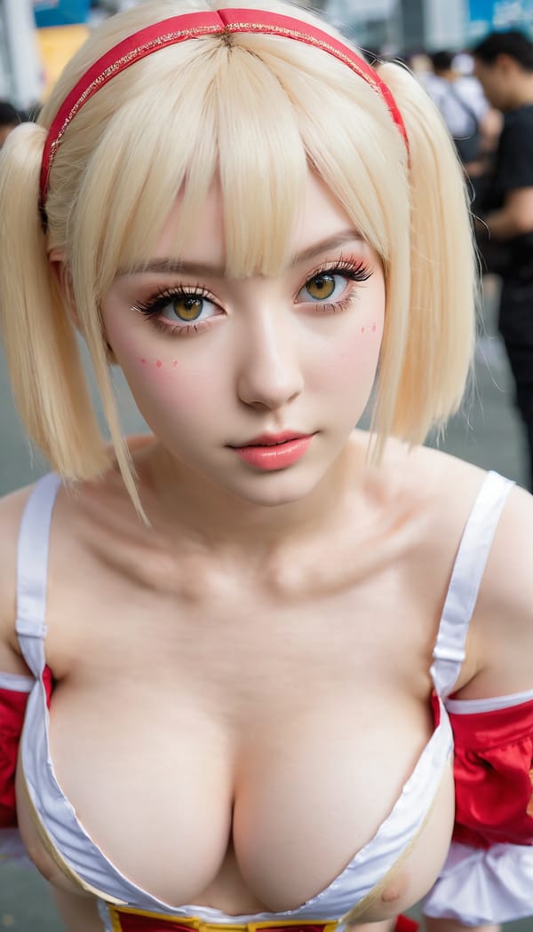 Tags: 21872187, SDXL
{"3": {"inputs": {"seed": 473401482545785, "steps": 32, "cfg": 7.83, "sampler_name": "dpmpp_2m", "scheduler": "karras", "denoise": 1.0, "model": ["27", 0], "positive": ["6", 0], "negative": ["7", 0], "latent_image": ["5", 0]}, "class_type": "KSampler"}, "4": {"inputs": {"ckpt_name": "juggernautxl.safetensors"}, "class_type": "CheckpointLoaderSimple"}, "5": {"inputs": {"width": 768, "height": 1344, "batch_size": 1}, "class_type": "EmptyLatentImage"}, "6": {"inputs": {"text": "26 year old girl, (ukrainian:0.97), (detailed face:1.12), (pale skin:0.95), (idol:1.07), (cute:1.13), (beautiful eyes:0.98), (eyelashes:1.05), (sexy lips:1.14), (blush:1.10), (slim:1.01), (seductive facial expression:1.10), (temptress:0.97), (double eyelids:1.08), (seductive pose:0.95), (perky ass:1.14), (exposed ass:0.95), (looking back:1.14), (sexy ass:1.11), (thigh gap:1.12), (in a cosplay:1.05) at comiket posing for camera, (RAW:1.04), (film:1.05), (soft lighting:1.03), (skin fuzz:1.01), (detailed skin:1.05), (portra:1.04), (natural looking skin:1.00), (candid cinema:1.09), (textured skin:1.00)", "clip": ["27", 1]}, "class_type": "CLIPTextEncode"}, "7": {"inputs": {"text": "(low resolution:1.08), (bad hands:1.06), (twisted:1.09), (distorted:1.06), (open mouth:1.07), (worst quality:1.09), (watermark:1.07)", "clip": ["27", 1]}, "class_type": "CLIPTextEncode"}, "8": {"inputs": {"samples": ["3", 0], "vae": ["4", 2]}, "class_type": "VAEDecode"}, "25": {"inputs": {"lora_name": "nudify_xl.safetensors", "strength_model": 0.2, "strength_clip": 0.37, "model": ["4", 0], "clip": ["4", 1]}, "class_type": "LoraLoader"}, "26": {"inputs": {"lora_name": "shirtlift_SDXL_v2.safetensors", "strength_model": 0.05, "strength_clip": 0.12, "model": ["25", 0], "clip": ["25", 1]}, "class_type": "LoraLoader"}, "27": {"inputs": {"lora_name": "PerfectEyesXL.safetensors", "strength_model": 0.13, "strength_clip": 0.01, "model": ["26", 0], "clip": ["26", 1]}, "class_type": "LoraLoader"}, "30": {"inputs": {"model_name": "4x_NMKD-Superscale-SP_178000_G.pth"}, "class_type": "UpscaleModelLoader"}, "31": {"inputs": {"upscale_model": ["30", 0], "image": ["8", 0]}, "class_type": "ImageUpscaleWithModel"}, "32": {"inputs": {"upscale_method": "lanczos", "scale_by": 0.5, "image": ["31", 0]}, "class_type": "ImageScaleBy"}, "33": {"inputs": {"pixels": ["32", 0], "vae": ["4", 2]}, "class_type": "VAEEncode"}, "34": {"inputs": {"seed": 473401482545785, "steps": 32, "cfg": 7.83, "sampler_name": "dpmpp_2m", "scheduler": "karras", "denoise": 0.3, "model": ["27", 0], "positive": ["6", 0], "negative": ["7", 0], "latent_image": ["33", 0]}, "class_type": "KSampler"}, "36": {"inputs": {"samples": ["34", 0], "vae": ["4", 2]}, "class_type": "VAEDecode"}, "39": {"inputs": {"filename_prefix": "comfyapi-1713355269113", "images": ["36", 0]}, "class_type": "SaveImage"}}