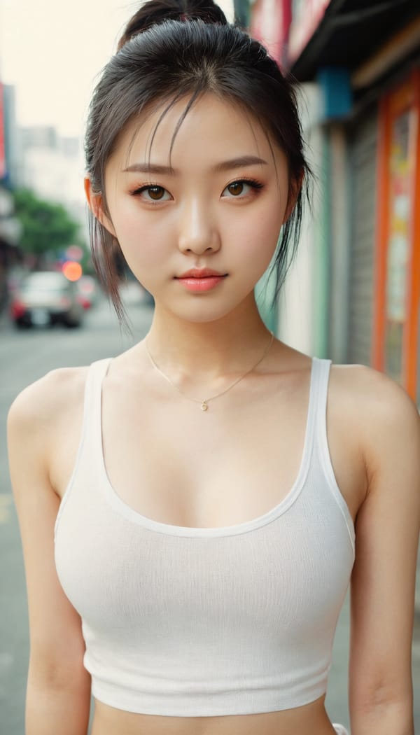 Tags: 21872187, SDXL
{"3": {"inputs": {"seed": 667619264740924, "steps": 32, "cfg": 5.99, "sampler_name": "dpmpp_2m", "scheduler": "karras", "denoise": 1.0, "model": ["27", 0], "positive": ["6", 0], "negative": ["7", 0], "latent_image": ["5", 0]}, "class_type": "KSampler"}, "4": {"inputs": {"ckpt_name": "juggernautxl.safetensors"}, "class_type": "CheckpointLoaderSimple"}, "5": {"inputs": {"width": 768, "height": 1344, "batch_size": 1}, "class_type": "EmptyLatentImage"}, "6": {"inputs": {"text": "18 year old girl, (chinese:0.96), (beautiful eyes:1.09), (temptress:1.06), (slim:0.96), (pale skin:1.06), (sexy lips:0.98), (detailed face:0.96), (seductive facial expression:1.11), (blush:0.99), (seductive pose:1.09), (cute:0.98), (idol:1.09), (eyelashes:1.08), (in a seductive pose:0.98), (large perky breasts:0.99), (cleavage:1.10), (thigh gap:1.14), (white tanktop:1.14), busy street, (skin fuzz:1.01), (RAW:1.05), (film:1.02), (portra:1.01), (detailed skin:1.05), (soft lighting:1.07), (textured skin:1.00), (natural looking skin:1.00), (candid cinema:1.02)", "clip": ["27", 1]}, "class_type": "CLIPTextEncode"}, "7": {"inputs": {"text": "(worst quality:1.05), (low resolution:1.05), (open mouth:1.13), (distorted:1.05), (watermark:1.12), (twisted:1.13), (bad hands:1.05)", "clip": ["27", 1]}, "class_type": "CLIPTextEncode"}, "8": {"inputs": {"samples": ["3", 0], "vae": ["4", 2]}, "class_type": "VAEDecode"}, "25": {"inputs": {"lora_name": "nudify_xl.safetensors", "strength_model": 0.06, "strength_clip": 0.33, "model": ["4", 0], "clip": ["4", 1]}, "class_type": "LoraLoader"}, "26": {"inputs": {"lora_name": "shirtlift_SDXL_v2.safetensors", "strength_model": 0.11, "strength_clip": 0.16, "model": ["25", 0], "clip": ["25", 1]}, "class_type": "LoraLoader"}, "27": {"inputs": {"lora_name": "PerfectEyesXL.safetensors", "strength_model": 0.17, "strength_clip": 0.1, "model": ["26", 0], "clip": ["26", 1]}, "class_type": "LoraLoader"}, "30": {"inputs": {"model_name": "4x_NMKD-Superscale-SP_178000_G.pth"}, "class_type": "UpscaleModelLoader"}, "31": {"inputs": {"upscale_model": ["30", 0], "image": ["8", 0]}, "class_type": "ImageUpscaleWithModel"}, "32": {"inputs": {"upscale_method": "lanczos", "scale_by": 0.5, "image": ["31", 0]}, "class_type": "ImageScaleBy"}, "33": {"inputs": {"pixels": ["32", 0], "vae": ["4", 2]}, "class_type": "VAEEncode"}, "34": {"inputs": {"seed": 667619264740924, "steps": 32, "cfg": 5.99, "sampler_name": "dpmpp_2m", "scheduler": "karras", "denoise": 0.3, "model": ["27", 0], "positive": ["6", 0], "negative": ["7", 0], "latent_image": ["33", 0]}, "class_type": "KSampler"}, "36": {"inputs": {"samples": ["34", 0], "vae": ["4", 2]}, "class_type": "VAEDecode"}, "39": {"inputs": {"filename_prefix": "comfyapi-1713309192285", "images": ["36", 0]}, "class_type": "SaveImage"}}